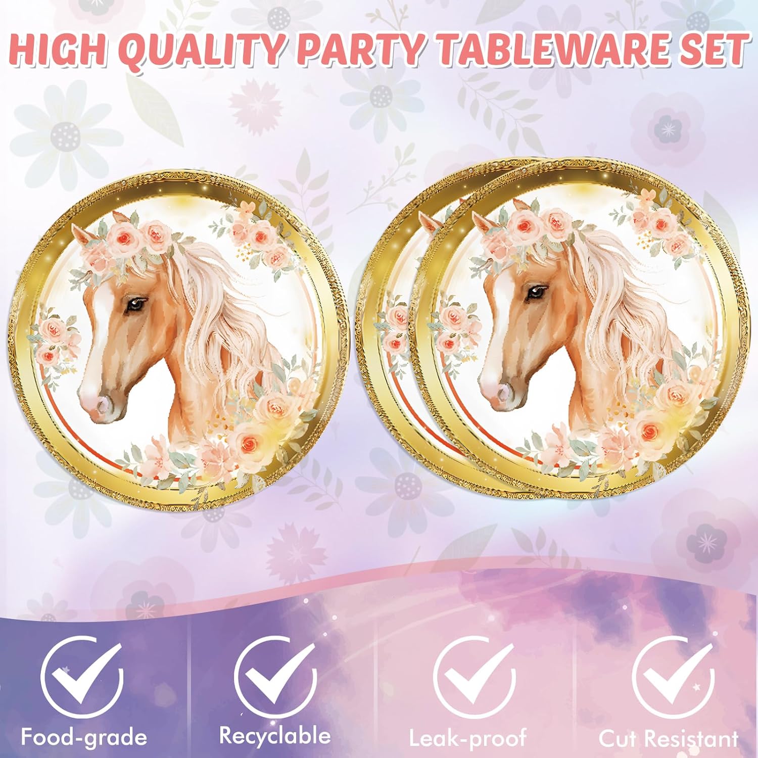41 piezas de suministros para fiesta de cumpleaños de caballo, decoración de fiesta de vaquera, vajilla de 20 platos y 20 servilletas, 1 mantel para