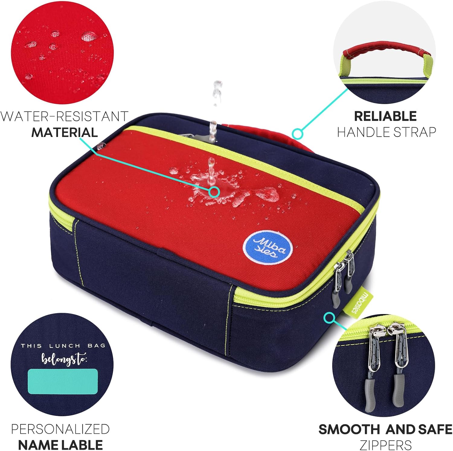 mibasies Lonchera para niños y niñas, lonchera aislada para viajes escolares, color azul y naranja