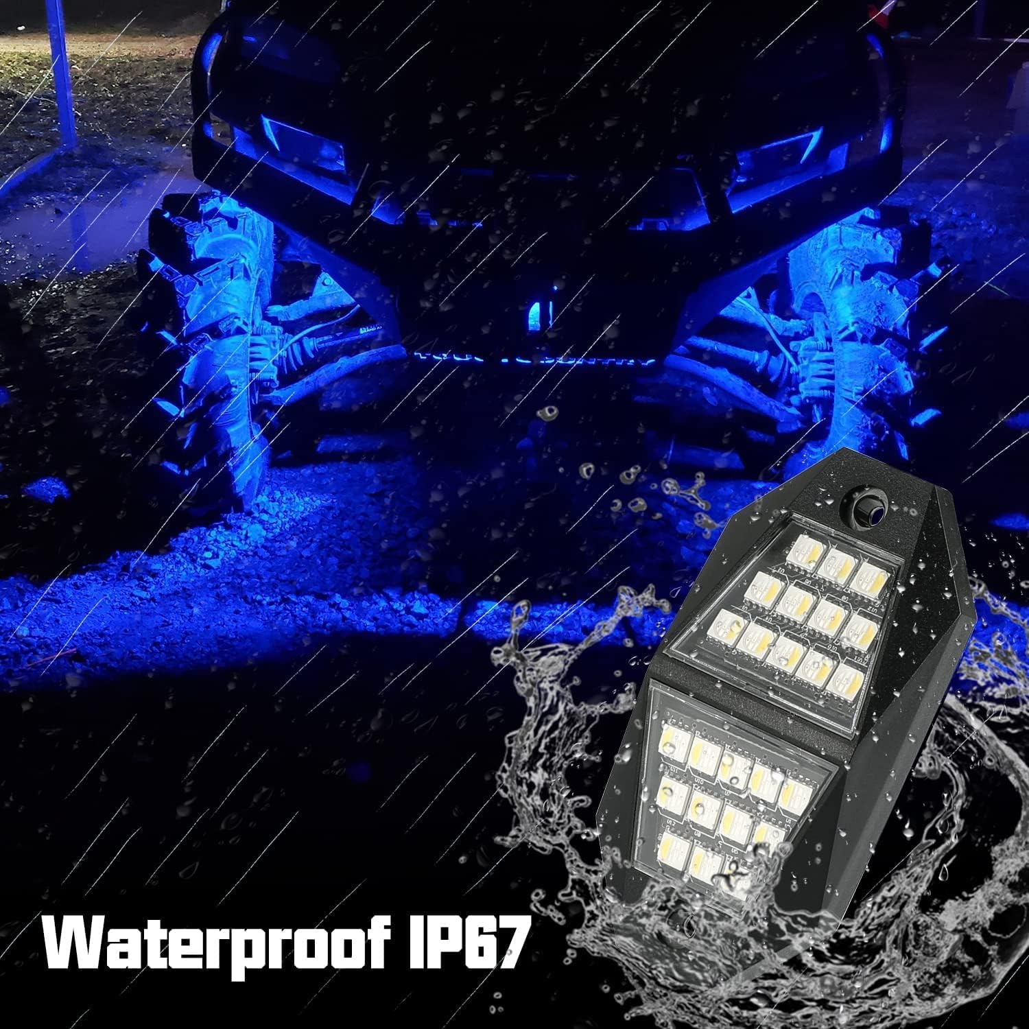 Winunite 12 módulos de luces LED RGB de roca 24 LED de 210 grados de gran angular, modo de música impermeable, 29 colores cambiantes, modo de voz,