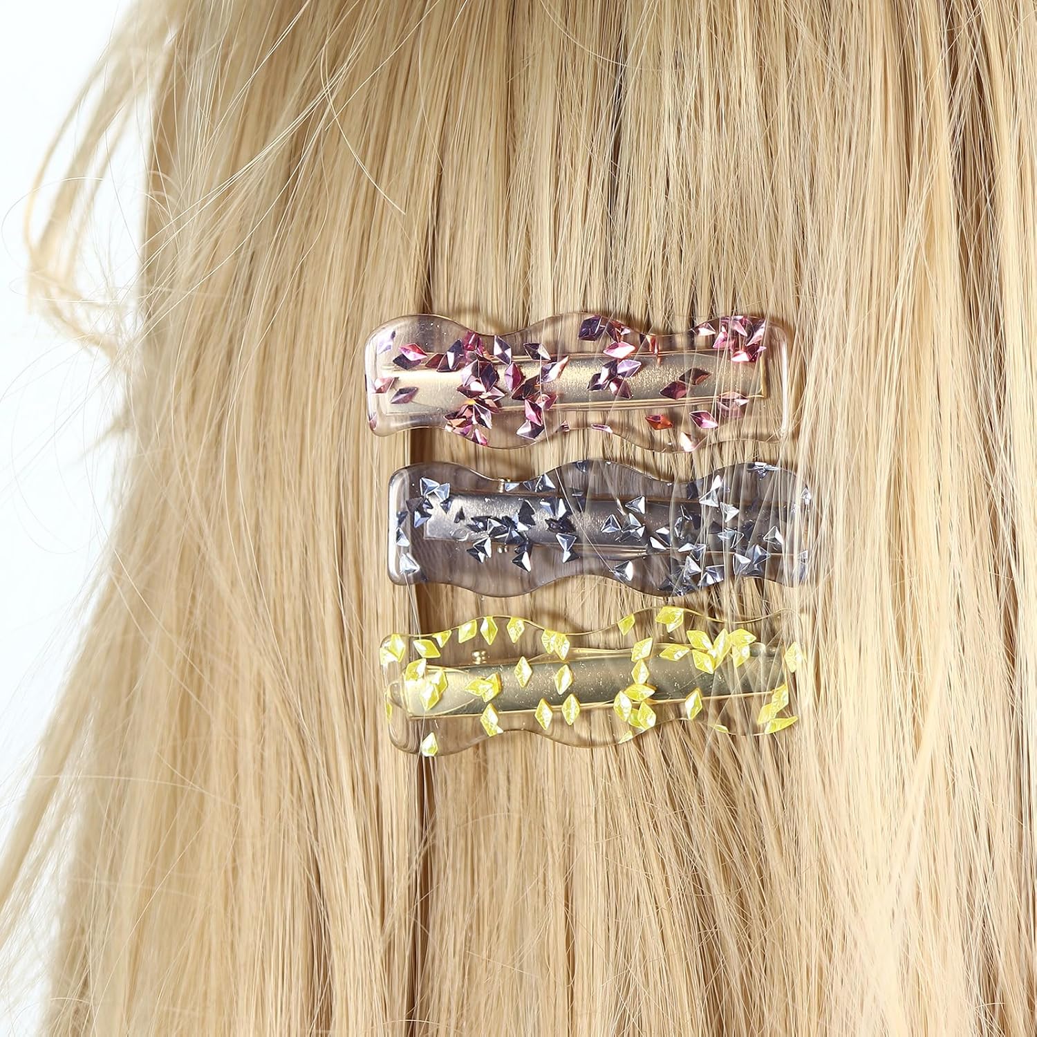 18 pinzas pequeñas de metal de 2 pulgadas para mujer, pasadores de cabello de resina acrílica de lentejuelas para niñas, cabello grueso y fino