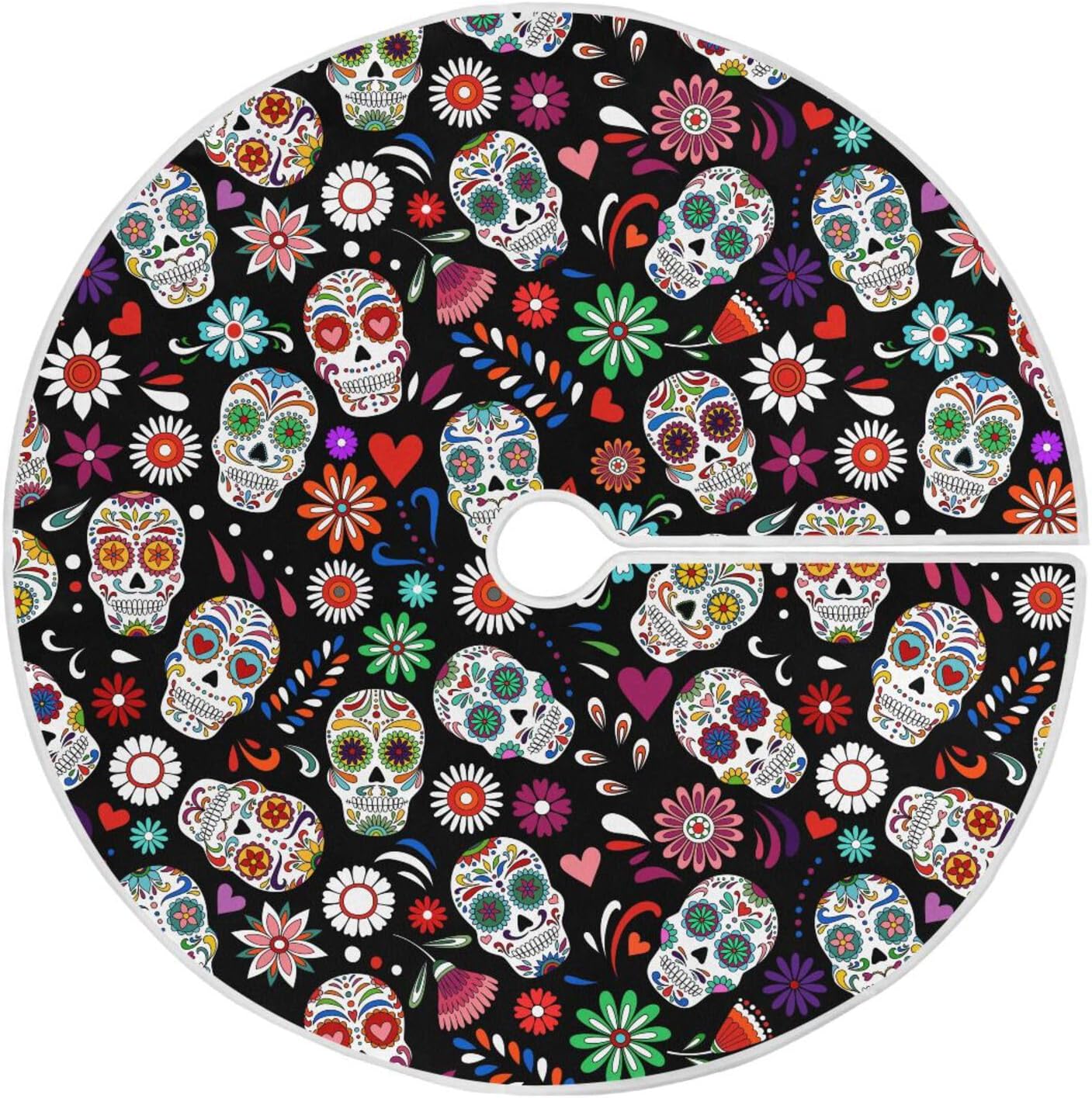 Ollabaky Falda de árbol de Halloween, Día de los Muertos, Halloween, calavera, árbol de Navidad, falda de árbol grande, almohadilla redonda para