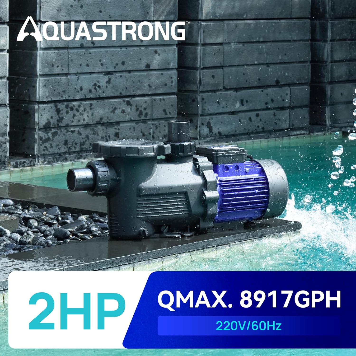AQUASTRONG Bomba de piscina de una sola velocidad de 2 caballos de fuerza, 220 V, 8917 GPH, alto flujo, potentes bombas de piscina autorecortables