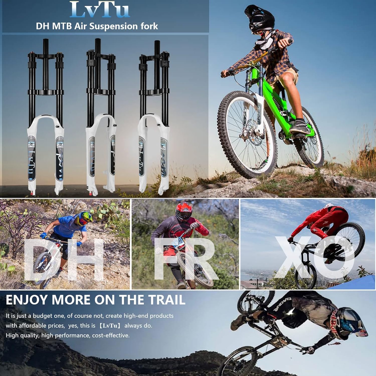 DH Downhill – Horquilla de suspensión para bicicleta de montaña, 26, 27.5, 29 pulgadas, viaje, 6.299in, rebote, ajuste doble hombro con función de