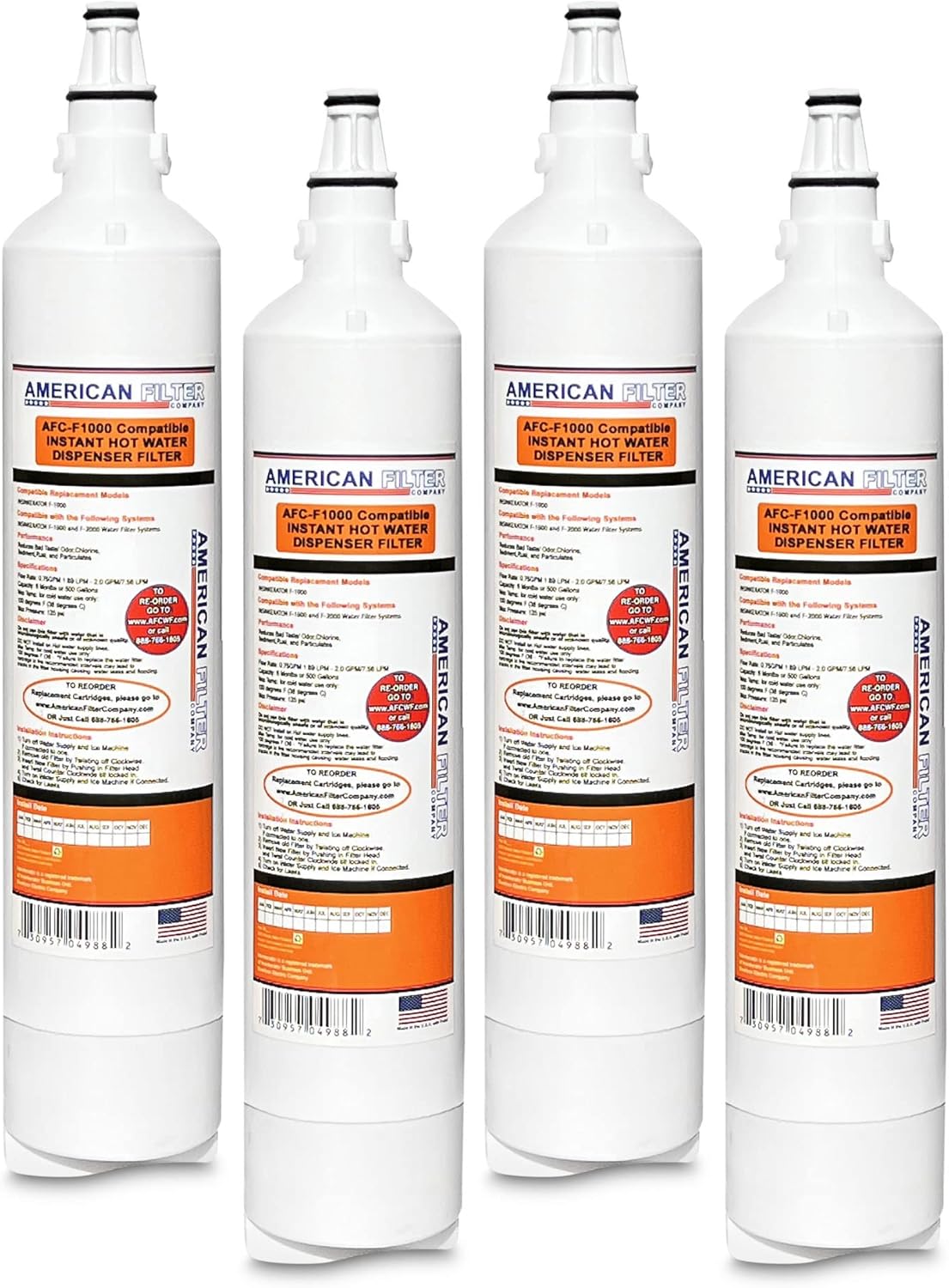 Marca AFC, filtro de agua, modelo # AFC-F1000, compatible con filtros dispensadores de agua caliente instantánea F-1000 F1000, 4 filtros