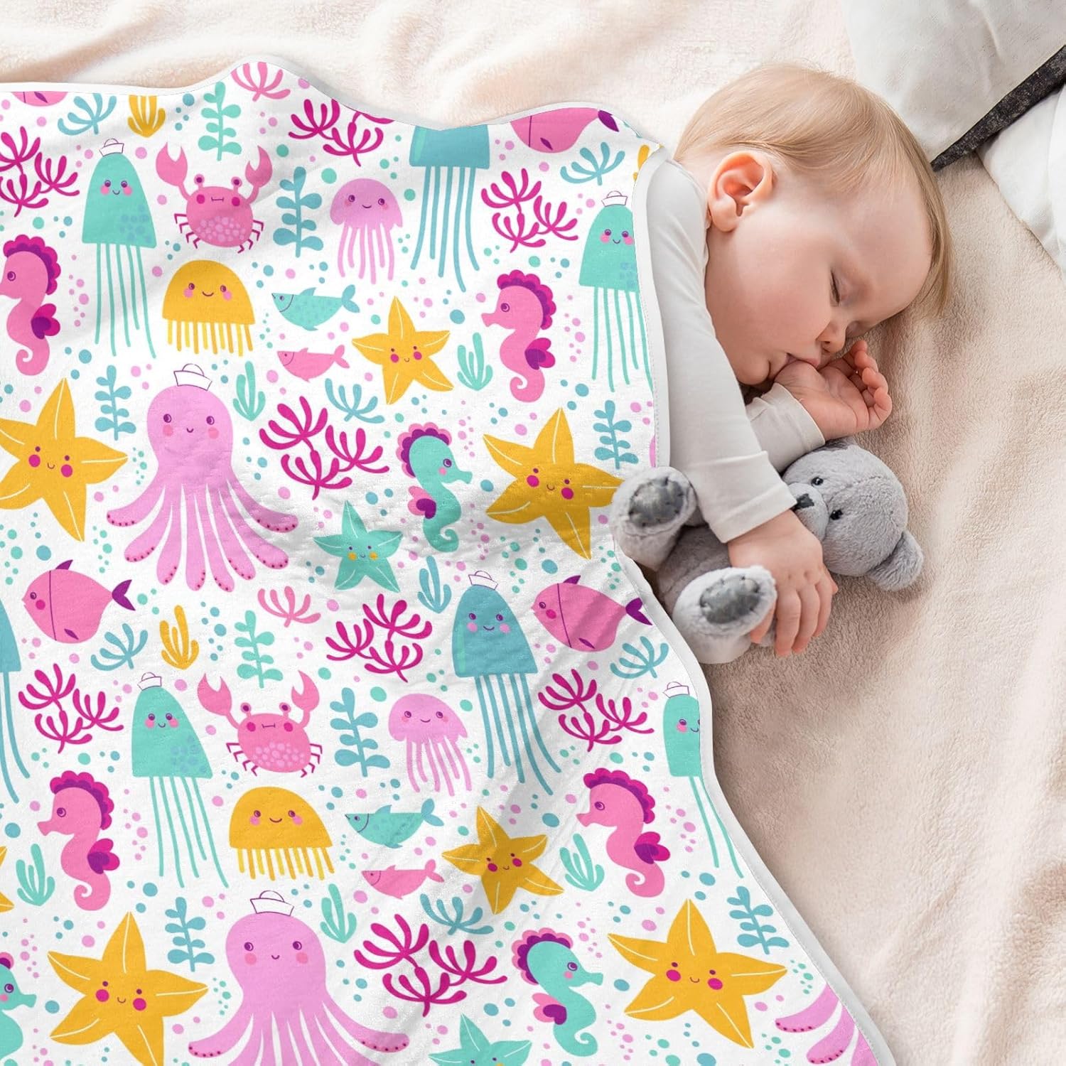 Manta de muselina para bebés de animales oceánicos coloridos, pulpo, manta de muselina de algodón suave transpirable para guardería, unisex, niños y