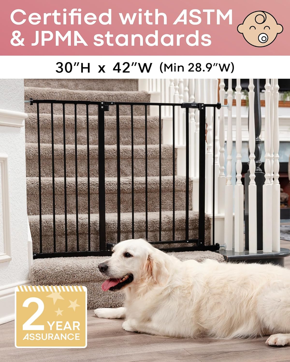 InnoTruth Puerta para bebés de 28.9 a 42.1 pulgadas de ancho para escaleras, puertas para perros de 30 pulgadas de alto para puertas ampliables con