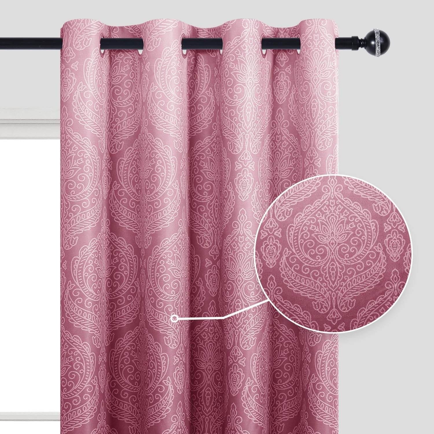 DWCN Cortinas opacas degradadas para oscurecer la habitación del dormitorio, cortinas opacas con ojales con patrón de damasco de lujo para sala de