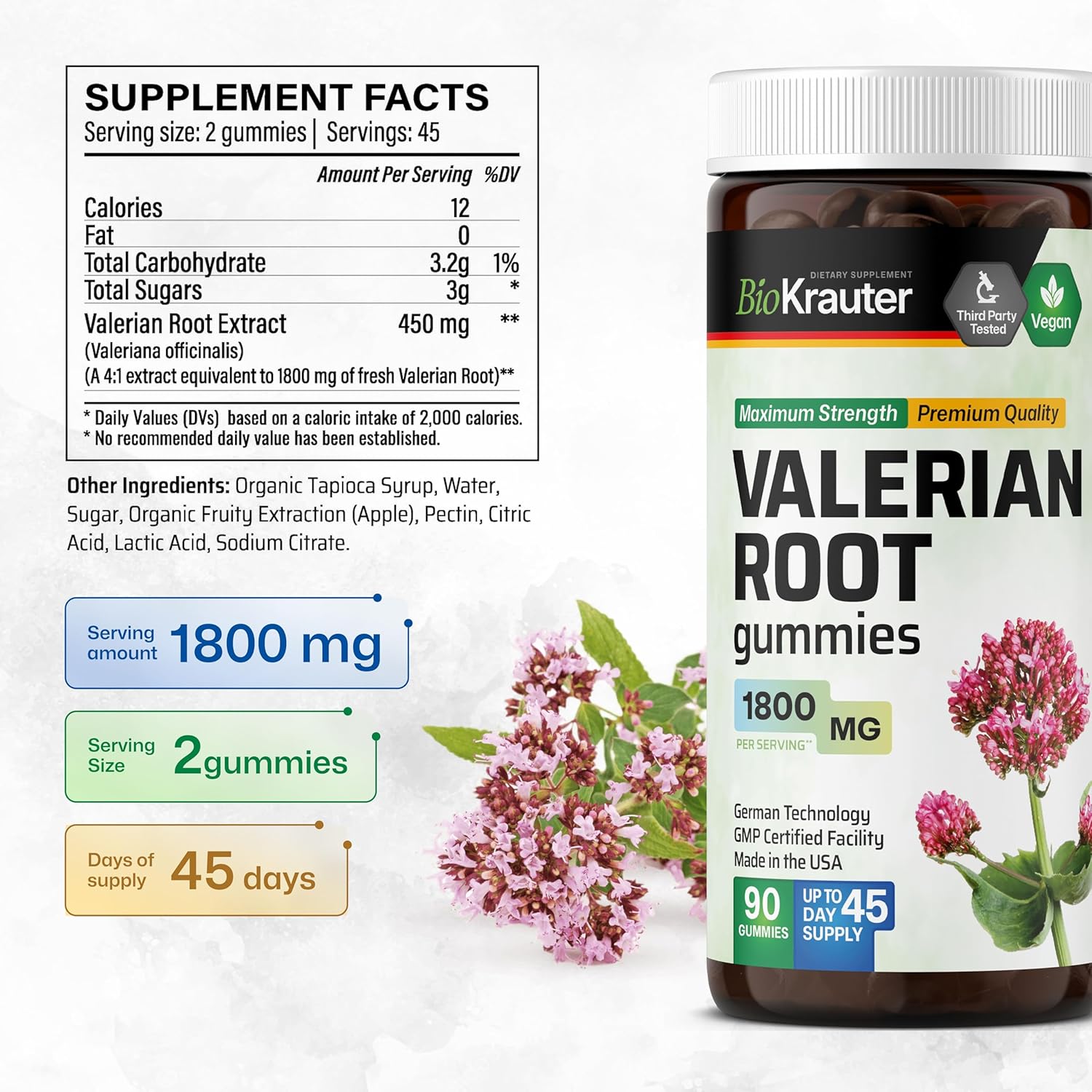 Gomitas de raíz de valeriana – Suplemento natural y orgánico para dormir – Sin melatonina – Apoya la relajación y el manejo del estrés – Extracto de
