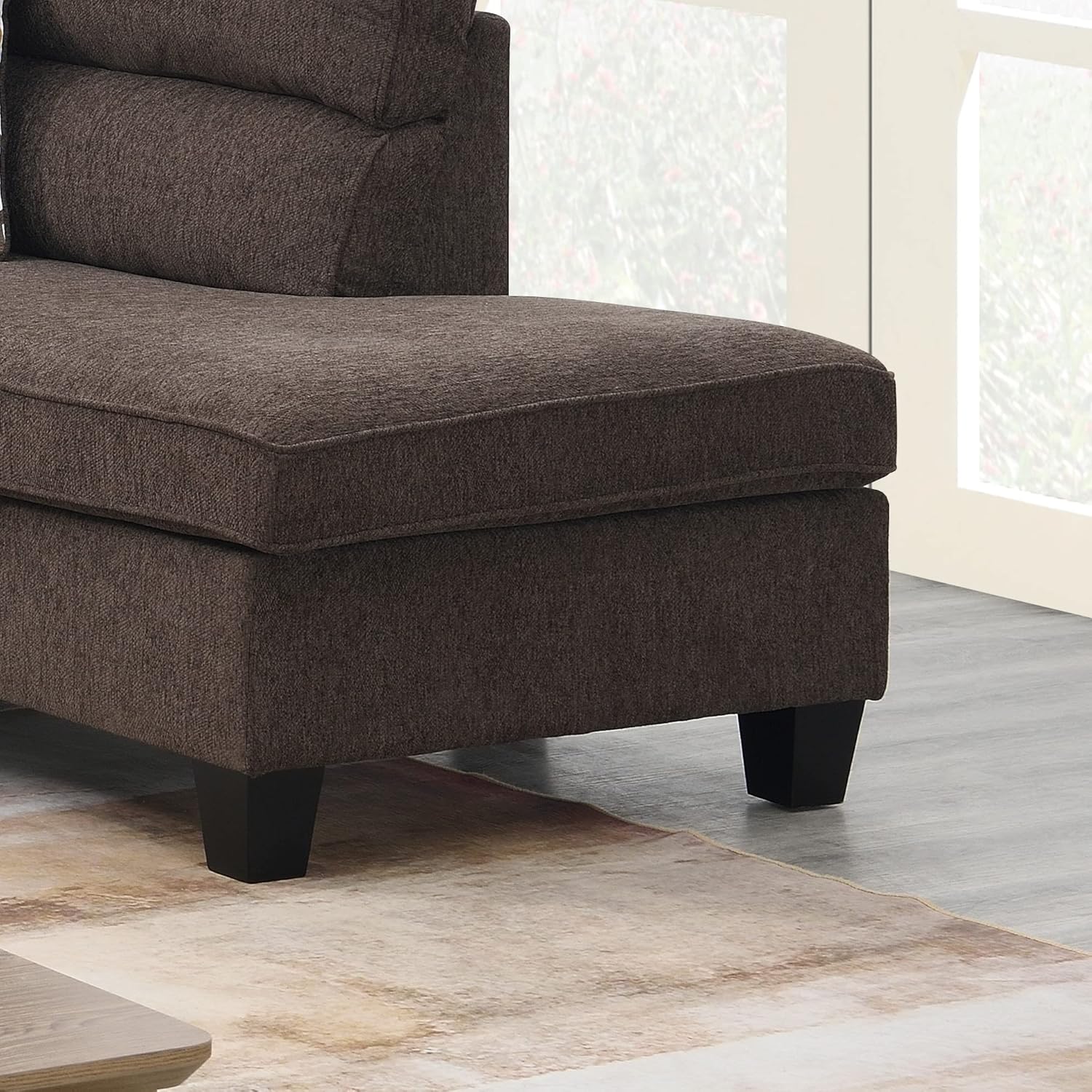 Sofá modular tapizado grande en forma de L de 118 pulgadas de ancho con 2 cojines, moderno sofá de microfibra copetudo con asientos de espuma