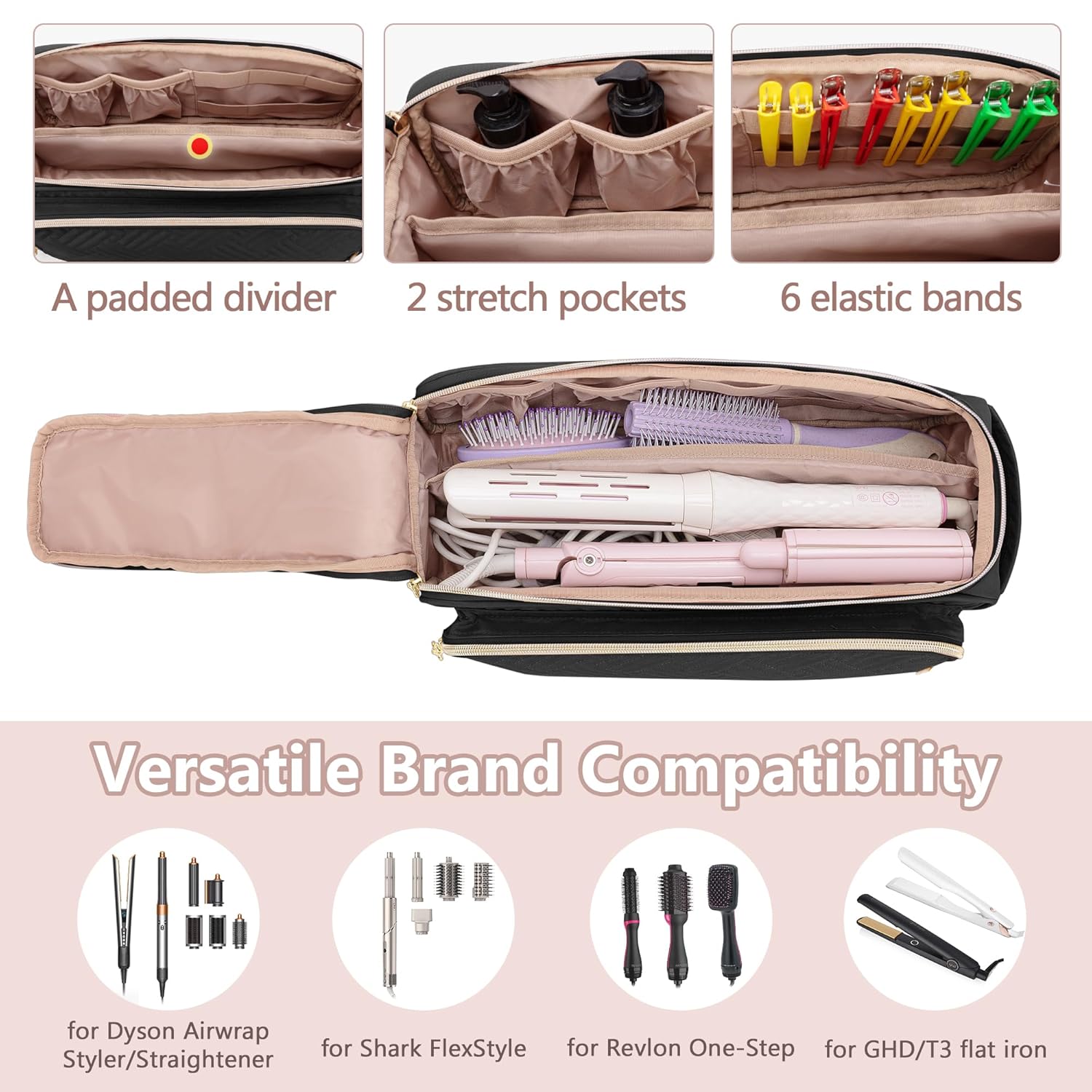 YARWO Bolsa de viaje para herramientas de cabello con alfombrilla resistente al calor para alisador, rizadorplancha plana, cepillo de
