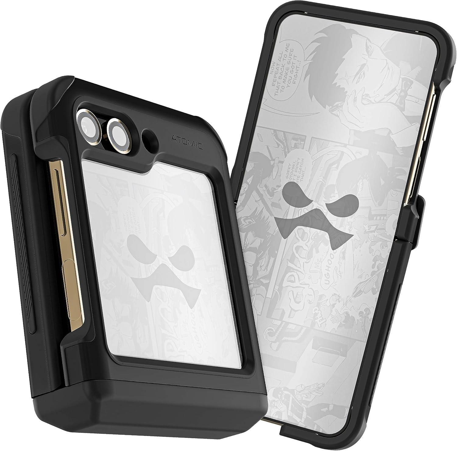 Ghostek ATOMIC – Funda delgada para Galaxy Z Flip5 transparente con parachoques de metal de aluminio negro de primera calidad, resistente,