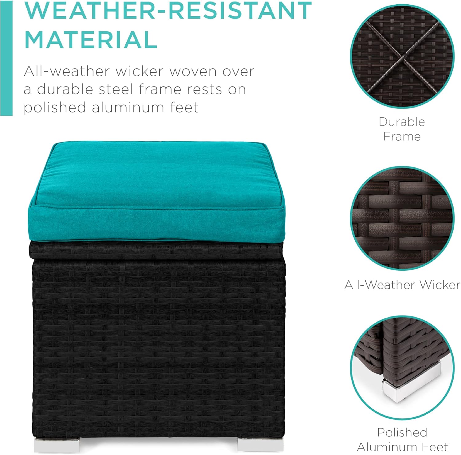 Best Choice Products Juego de 2 otomanas de mimbre, muebles de exterior multiusos para patio, patio trasero, asientos adicionales, reposapiés, mesa