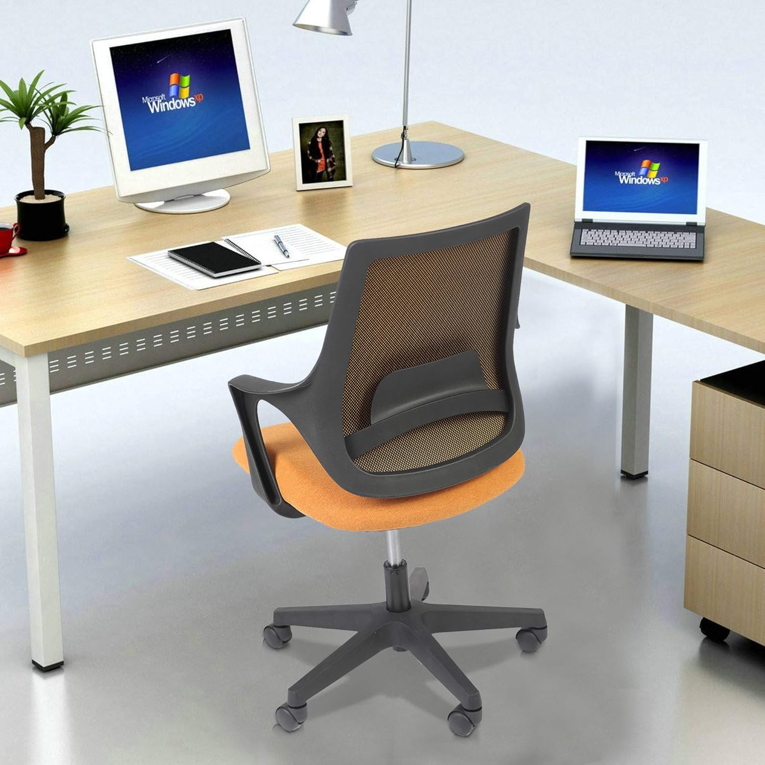 KARMAS PRODUCT Silla de escritorio de oficina con respaldo medio ajustable en altura con respaldo abrazable, silla ergonómica giratoria con asiento