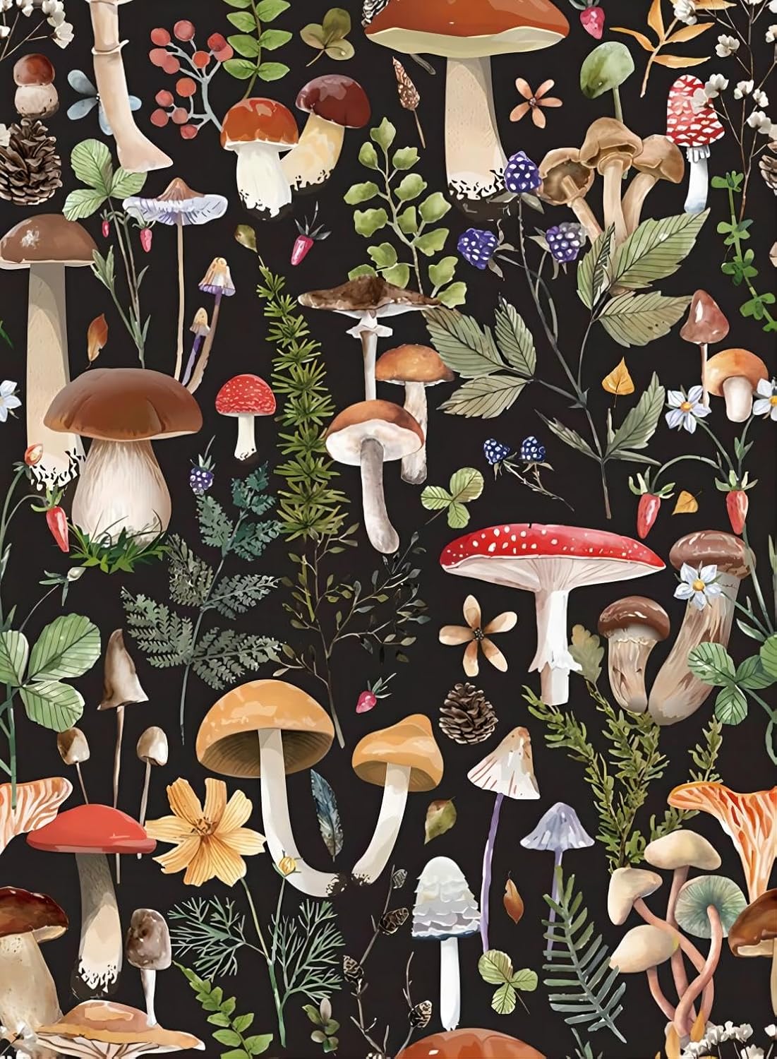 Papel tapiz autoadhesivo con diseño de hongos, estilo bohemio, para el hogar, diseño floral, extraíble, color rojo, para muebles de cocina sobre