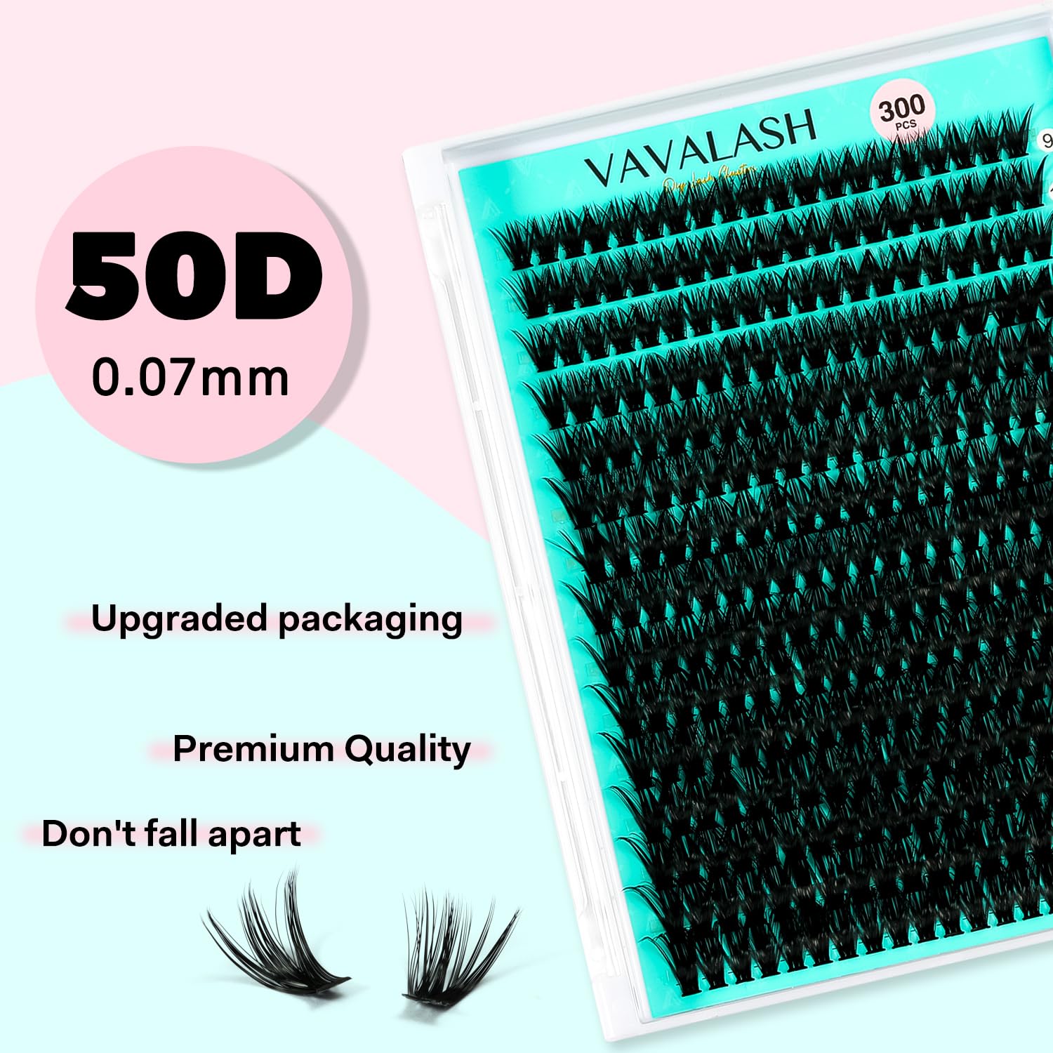 VAVALASH – Extensiones de pestañas en racimo individuales 50D-0.07-D 9-16mm, 300 unidades, de visón sintético, extensiones de pestañas postizas en