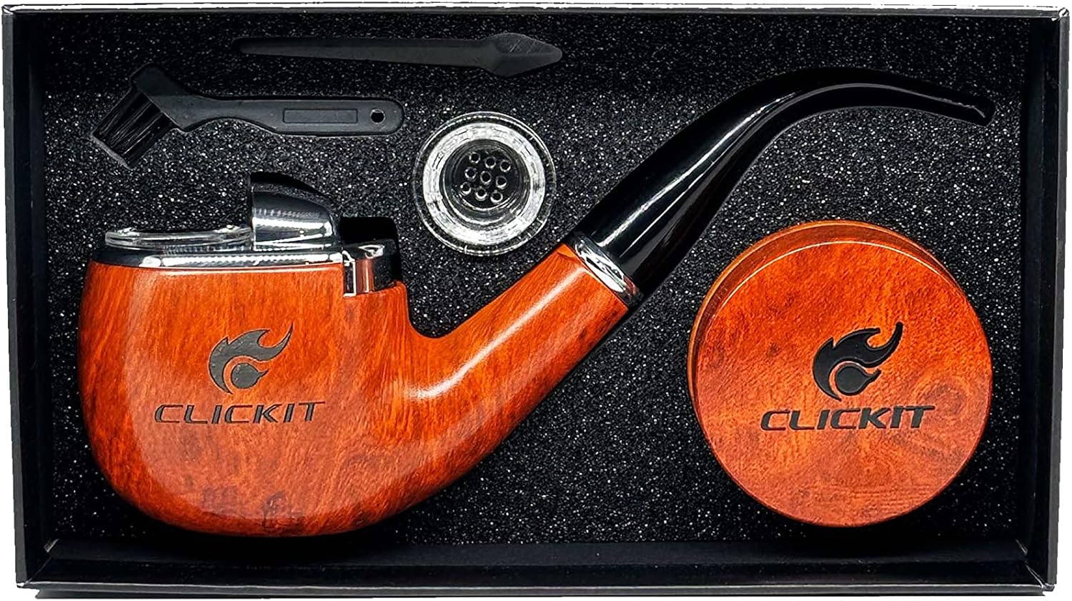 Click It- Pipa de tabaco – Encendedor integrado – Recargable (plata y oro 2 unidades)