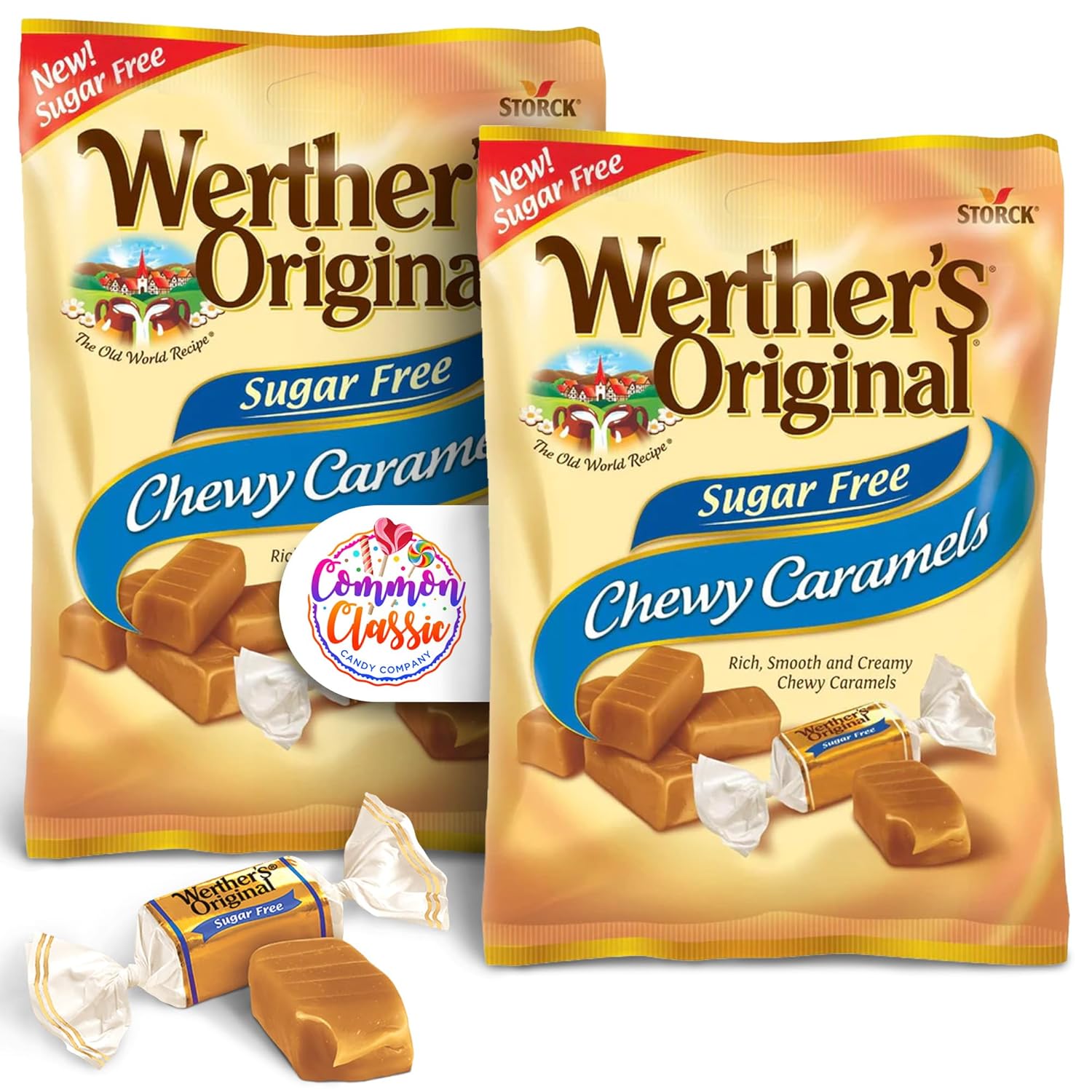 Werther’s – Caramelos masticables originales sin azúcar, dulces envueltos individualmente para adultos, paquete de 2