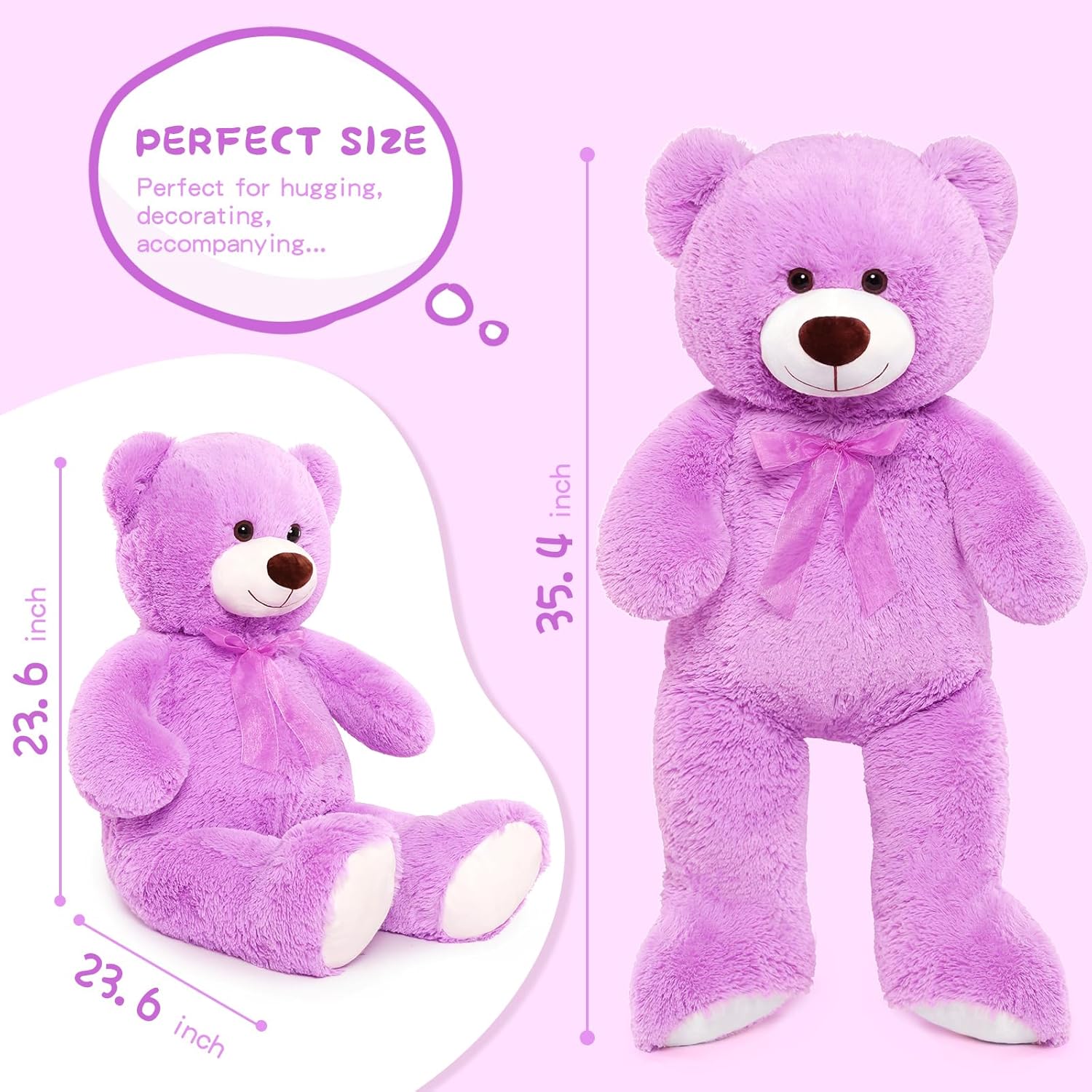 CYBIL HOME – Oso de peluche gigante para novias y niños, 35 pulgadas, (color morado).