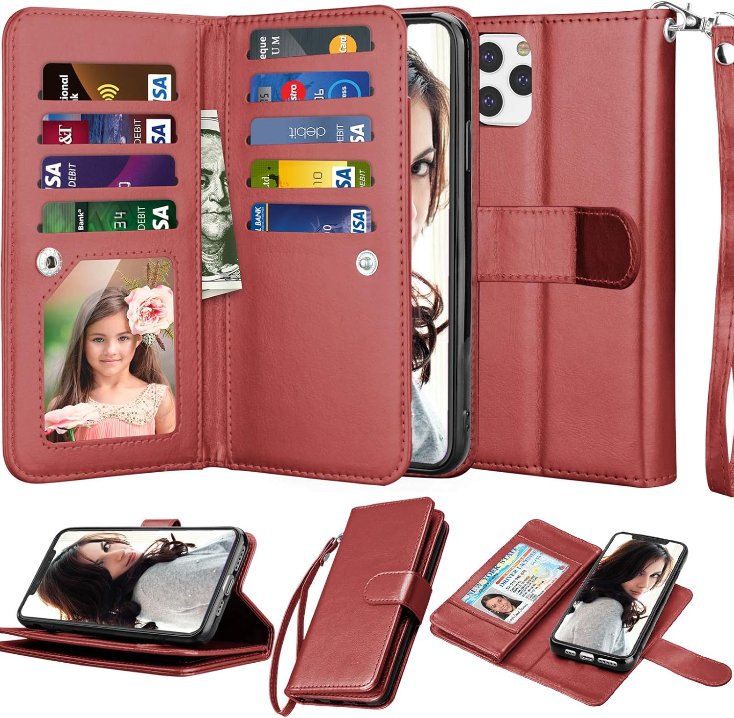 NJJEX Funda tipo cartera para iPhone 11 PRO Max 2019, para iPhone 11 PRO Max (6.5 pulgadas), 9 ranuras para tarjetas Funda de piel sintética para