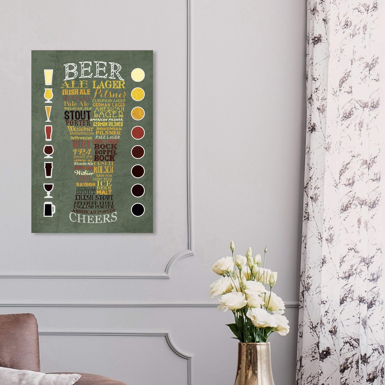 The Oliver Gal Artist Co. Drinks and Spirits – Lienzo decorativo para pared, diseño de carta de cerveza, 10 x 15 pulgadas, color verde, marrón