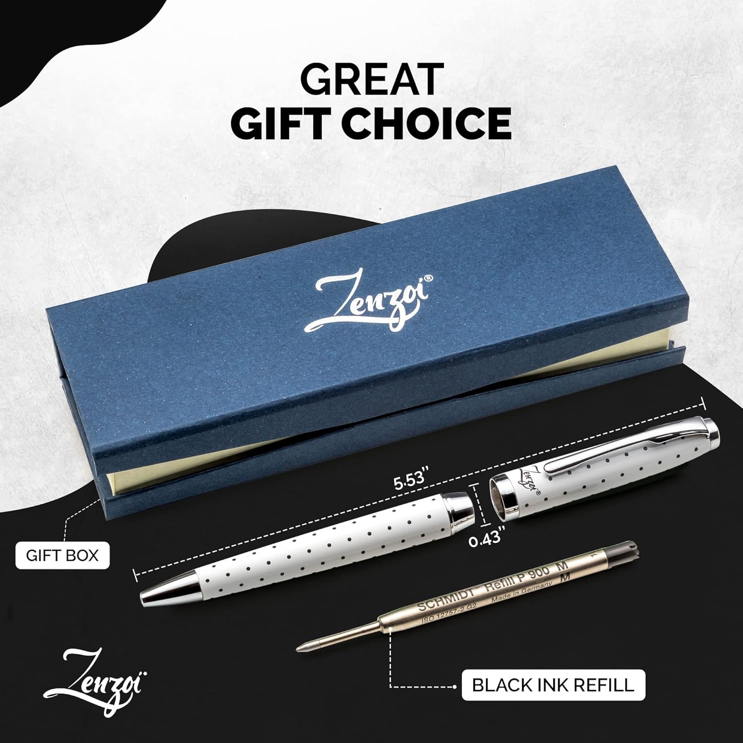 ZenZoi Bolígrafo blanco eleva tu experiencia de escritura con el juego de bolígrafos de metal blanco suave y lujoso con tinta recargable y diseño