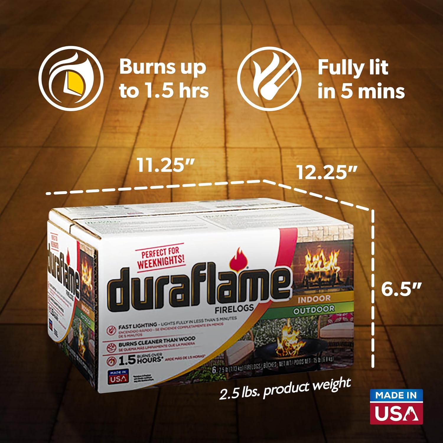 Duraflame Fogata de luz rápida para interiores y exteriores de 2.5 libras para campamento, fogatas y chimeneas, 4.5 horas de tiempo de combustión