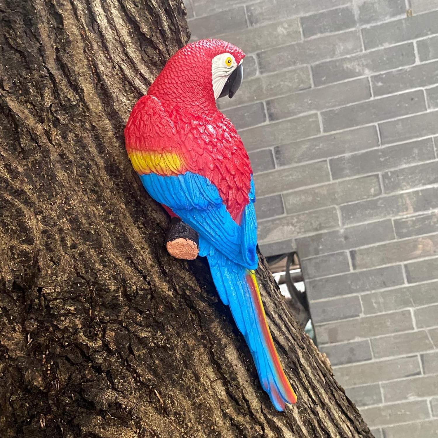 Loros abrazadores de árboles, estatuas de jardín, escultura de guacamayo, hermosa decoración artística colgante de árbol mirador pájaro adorno para