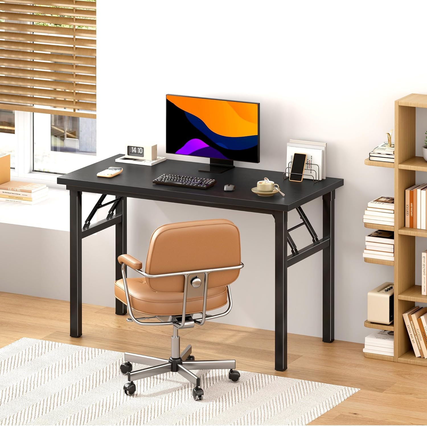 DlandHome – Escritorio plegable para computadora, estación de trabajo, mesa de conferencias, escritorio de oficina en casa, totalmente ensamblado,