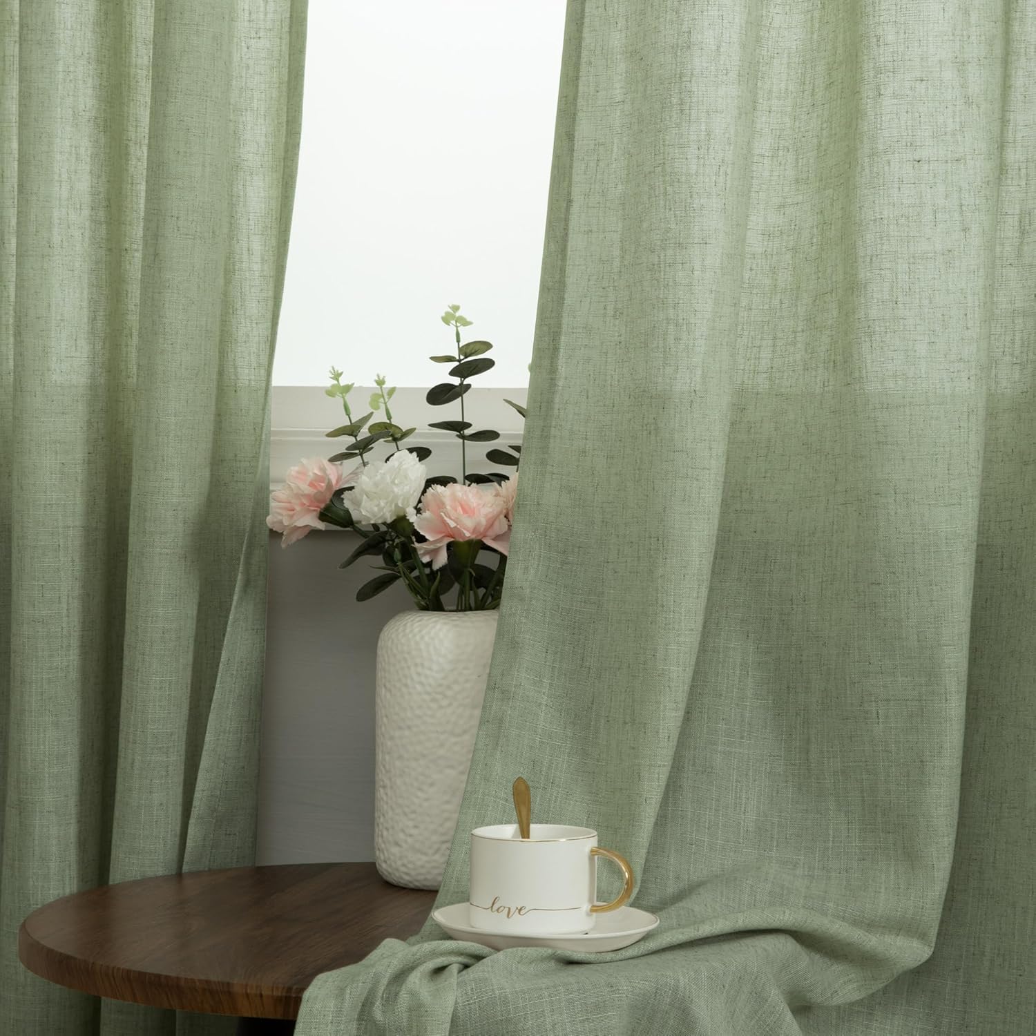 Pitalk Cortinas color verde salvia claro de 90 pulgadas de largo para dormitorio, 2 paneles con ojales, filtrantes de luz, semitransparentes, de