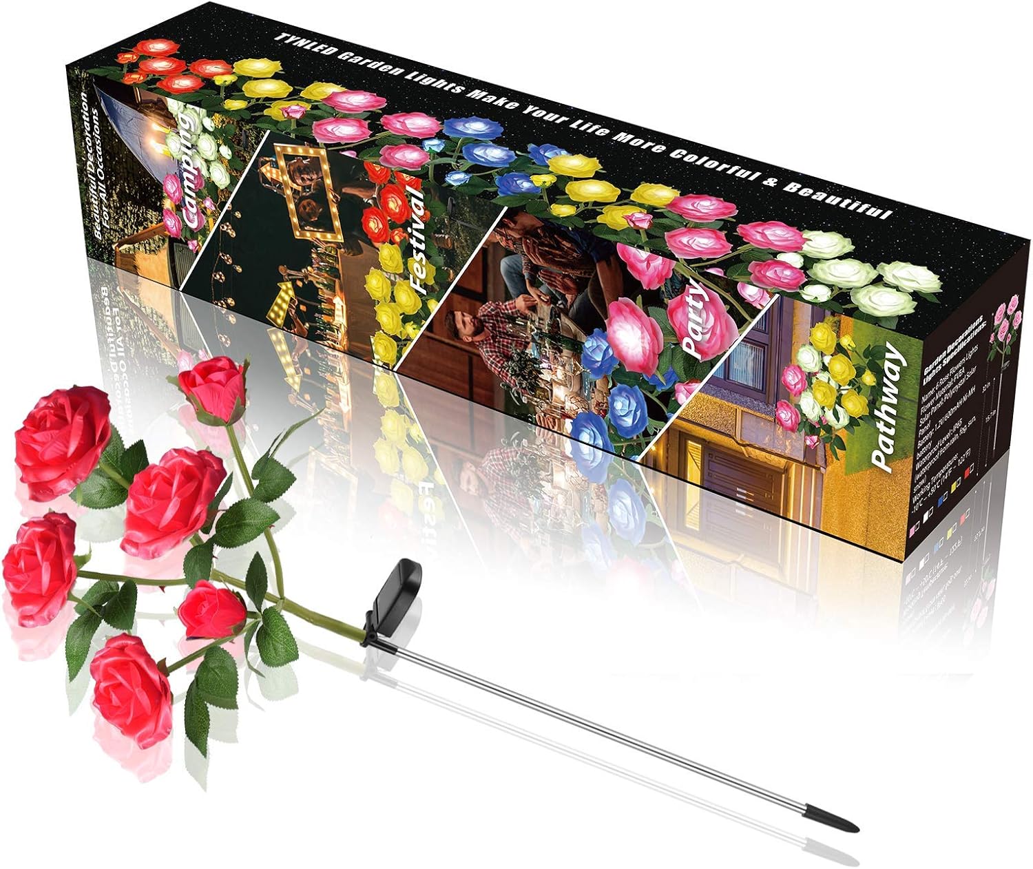TYNLED Luces solares de estaca de jardín para exteriores, luz LED mejorada con 6 rosas, luces decorativas solares impermeables para patio, camino,
