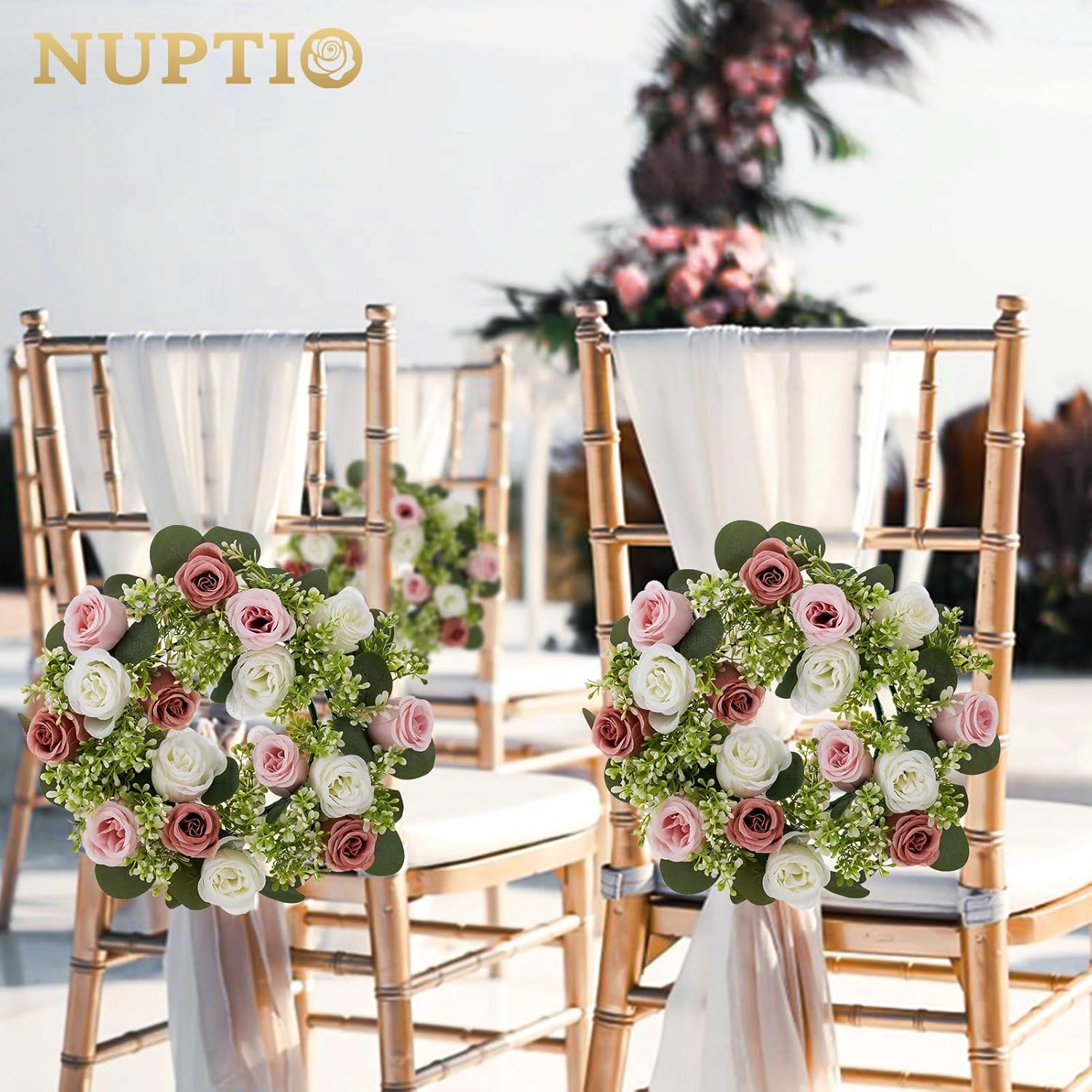Centros de mesa de flores NUPTIO para mesa de boda 10 piezas de 14 pulgadas de diámetro, coronas grandes de flores artificiales rosa polvoriento y