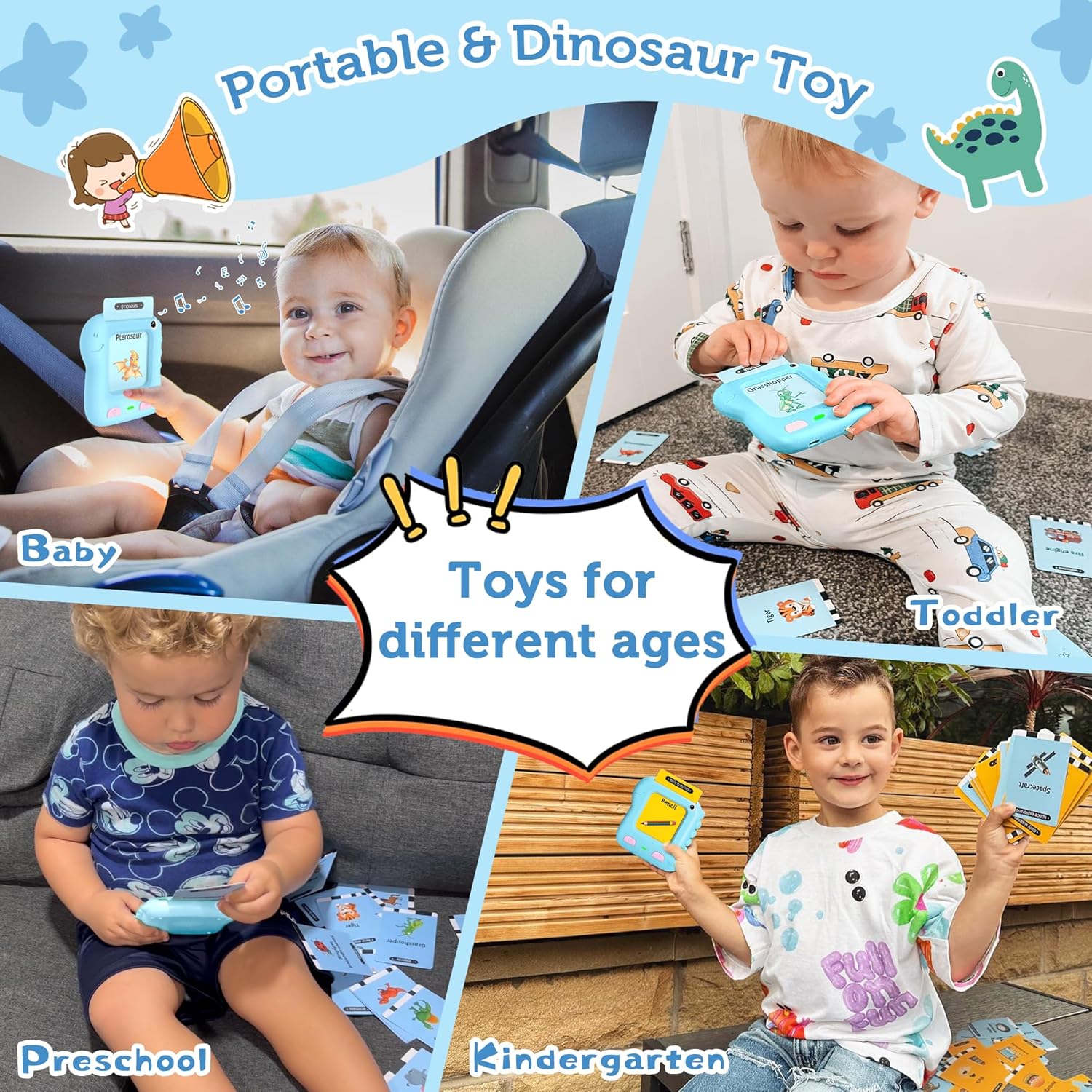 Juguetes para niños pequeños de 2, 3, 4, 5 años, tarjetas flash de discurso de bolsillo Richgv Juguetes de dinosaurio, regalos de cumpleaños para