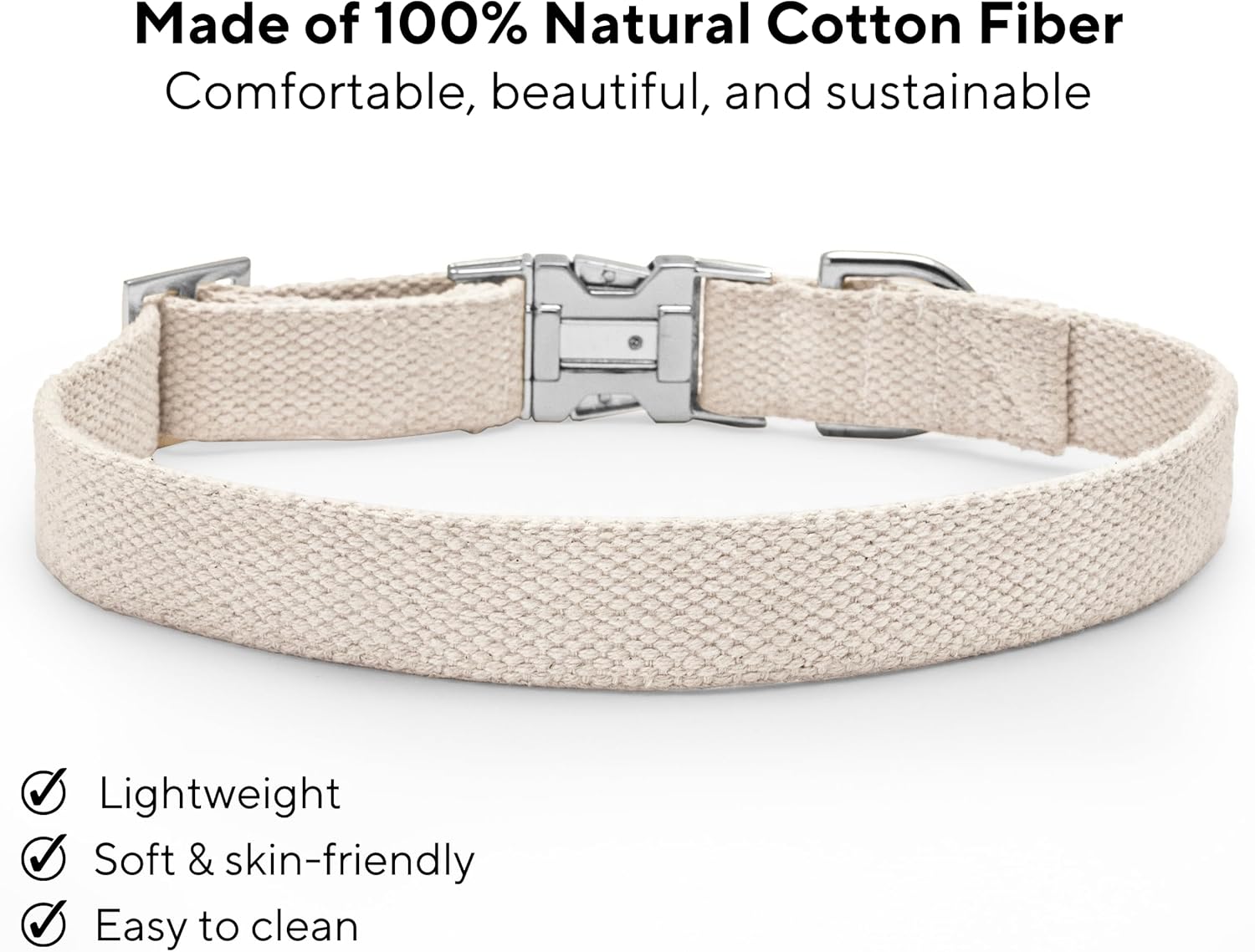 Frezco Collar de perro minimalista ultra duradero, 100% algodón natural y hebilla totalmente metálica, fuerte 300 libras, perfecto para perros