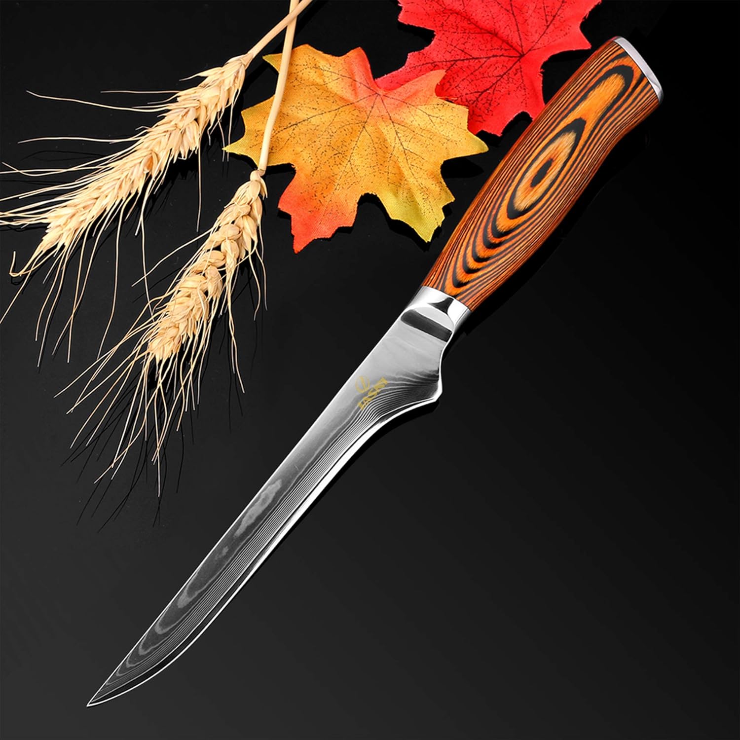 Jasni Cuchillo deshuesador de 6 pulgadas, cuchillo de deshuesado de acero de Damasco VG-10 súper afilado, 76 capas de acero de alto carbono y mango