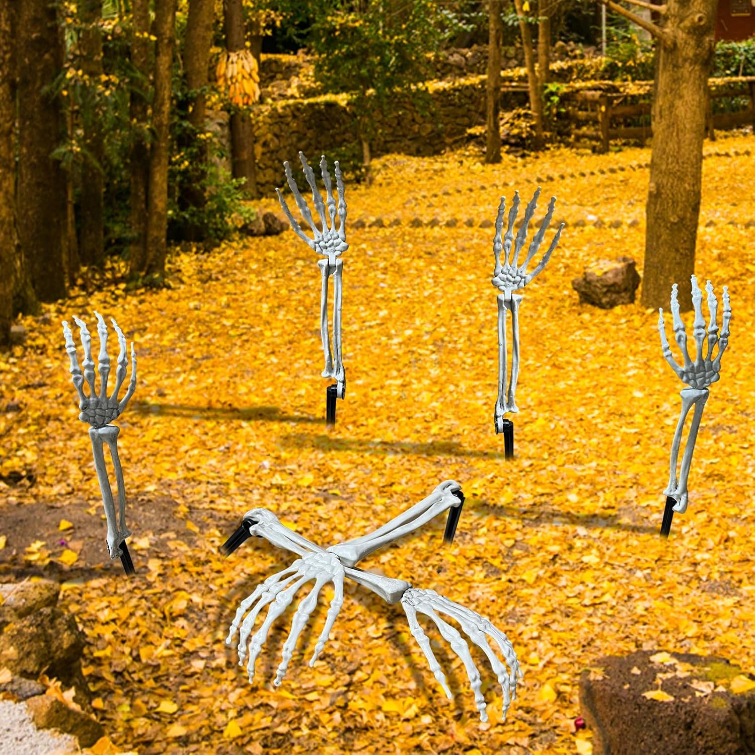 Estacas de esqueleto para decoración de Halloween de patio al aire libre, manos de esqueleto de aspecto realista, para estacas de césped, jardín,