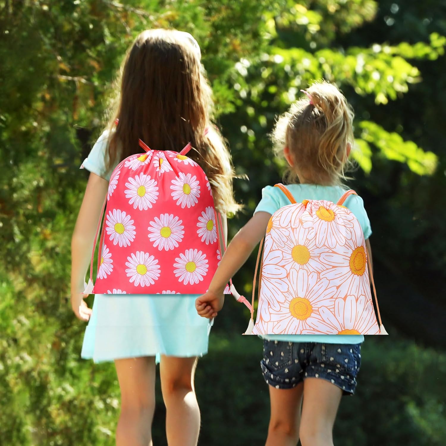 Paquete de 12 bolsas con cordón de flores de margarita, suministros de fiesta de cumpleaños, bolsas de regalo de flores de margarita, bolsas de