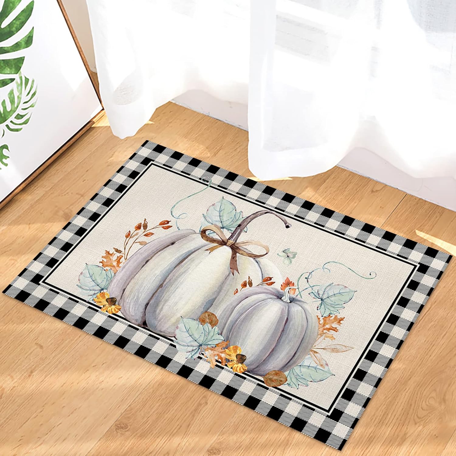 Pumpkins Indoor Beth Mat, Entrance Floor Mat Rubber Backing Anti-Slip Beth Mat Machine Washable Door Rugs for Bathroom Kitchen Decor Autumn Rustic