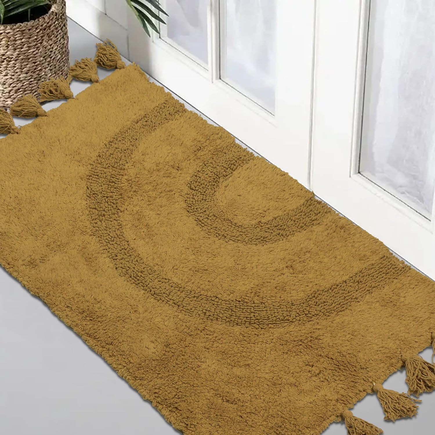 Alfombras de baño bohemias con borlas, 100 % algodón, tejida a mano, antideslizante, absorbente, con almohadilla para alfombra, alfombra de baño