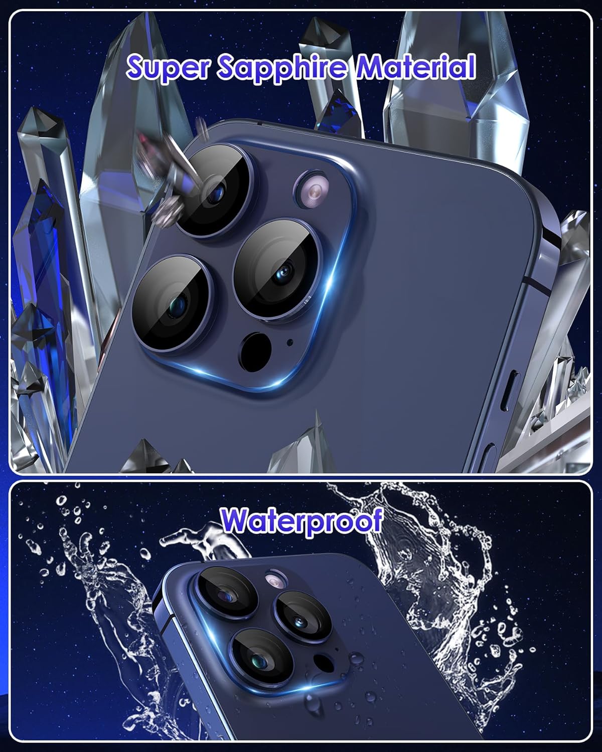 Protector de lente de cámara para iPhone 15 ProiPhone 15 Pro Max metal de cobertura completa Pantalla de vidrio templado 9H, cubierta de cámara