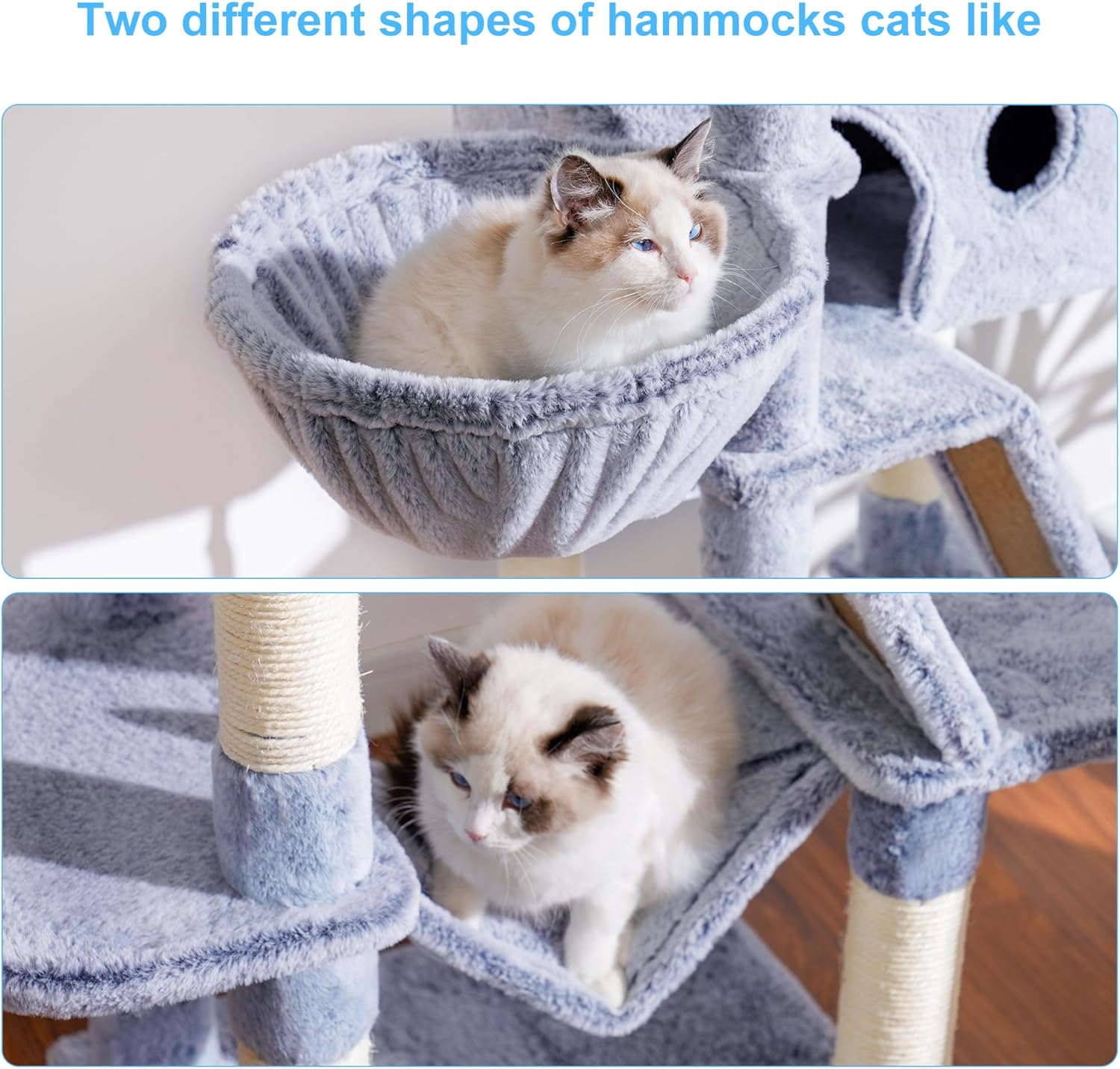 Hey-brother Árbol para gatos, torre para gatos de 61 pulgadas para gatos de interior, casa para gatos con plataforma acolchada, bolas de juguete,
