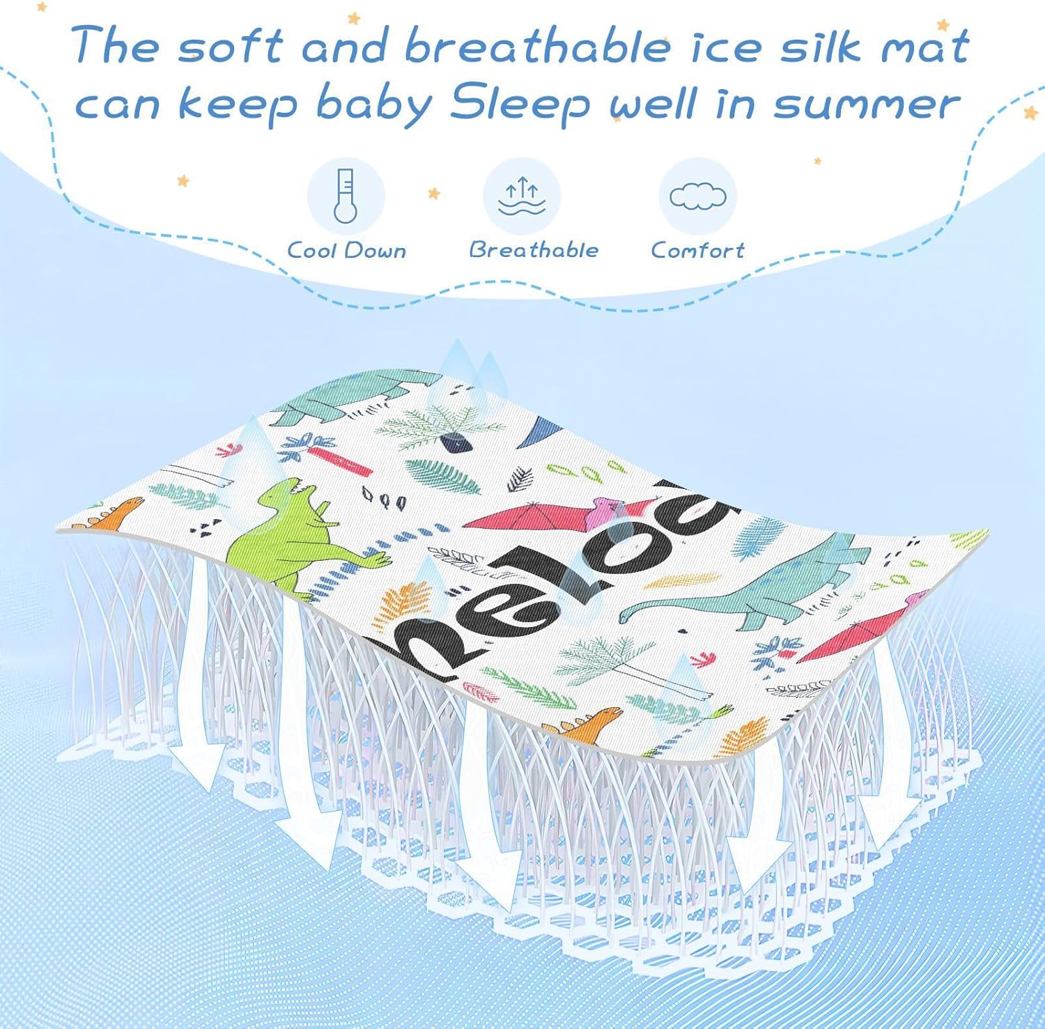 Custom Dinosaurs Crib Mattress Protector Pad for Boys Girls Baby Ice Silk Mat Bed Mini Crib Mattres Pad Cover Cooling Mattress Topper Play Mat, 52″