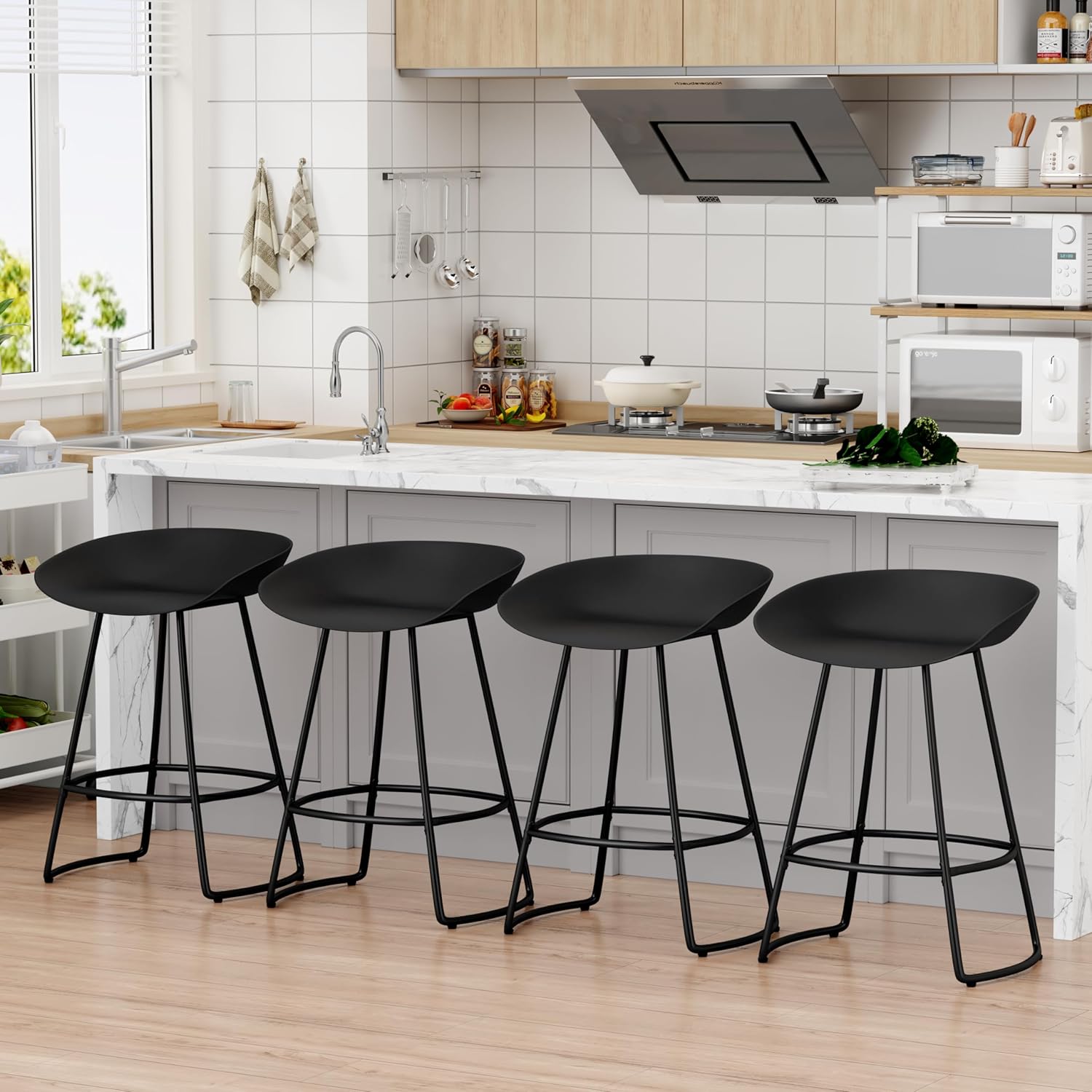 WENTMENT Juego de 4 taburetes de bar giratorios, taburetes de bar de altura de mostrador, taburetes de mostrador de 26 pulgadas con asiento de