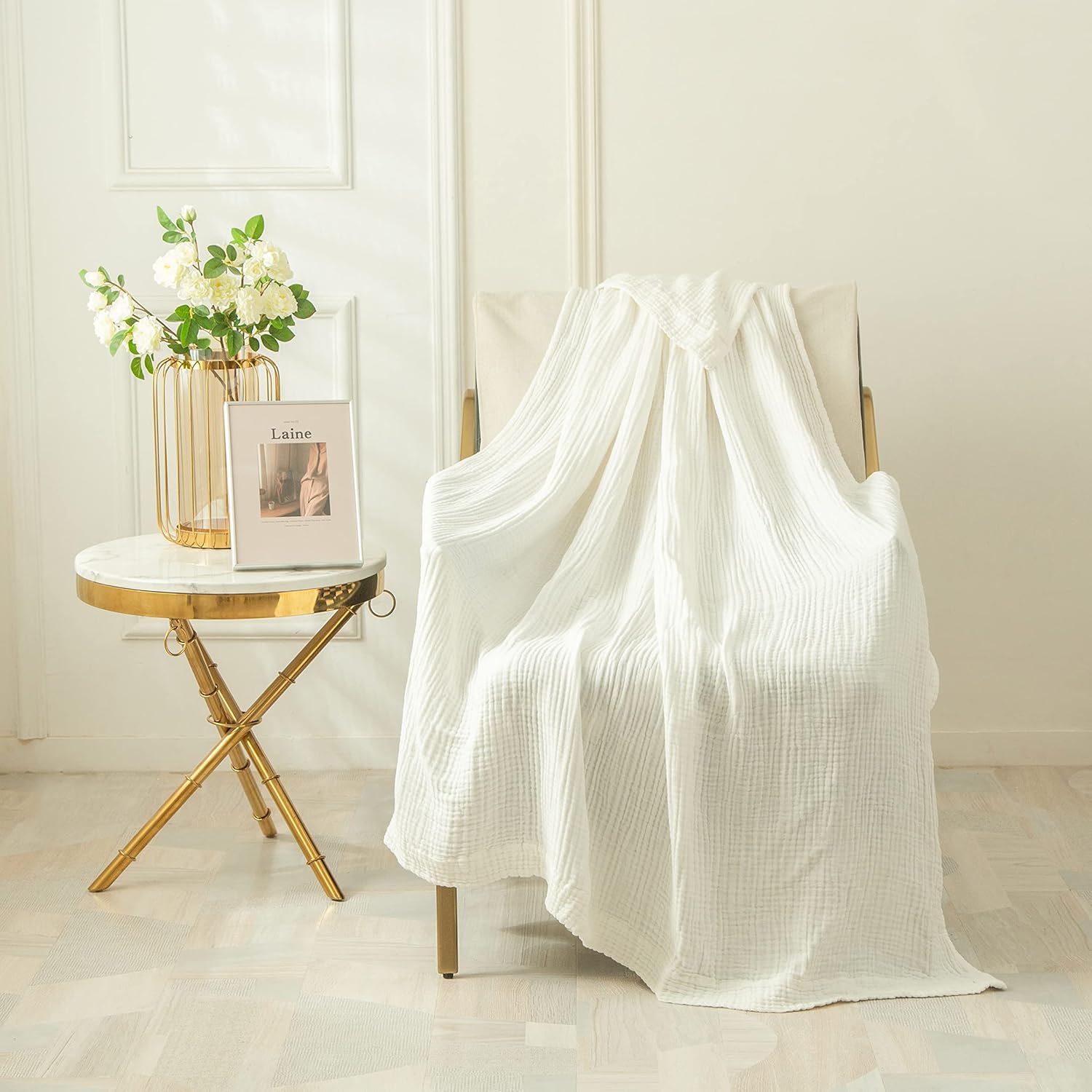 EMME Manta de algodón tamaño Queen para cama, suave y grande, de muselina de 80 x 90 pulgadas, ligera, transpirable, manta de gasa para todas las