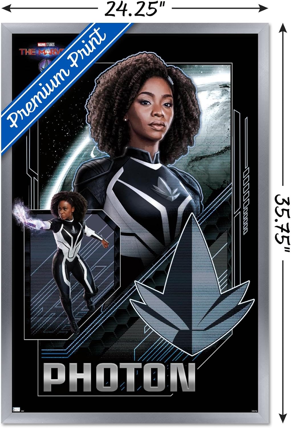 Trends International Marvel The Marvels – Póster de pared con fotón, 22.37 x 34.00 pulgadas, versión enmarcada plateada