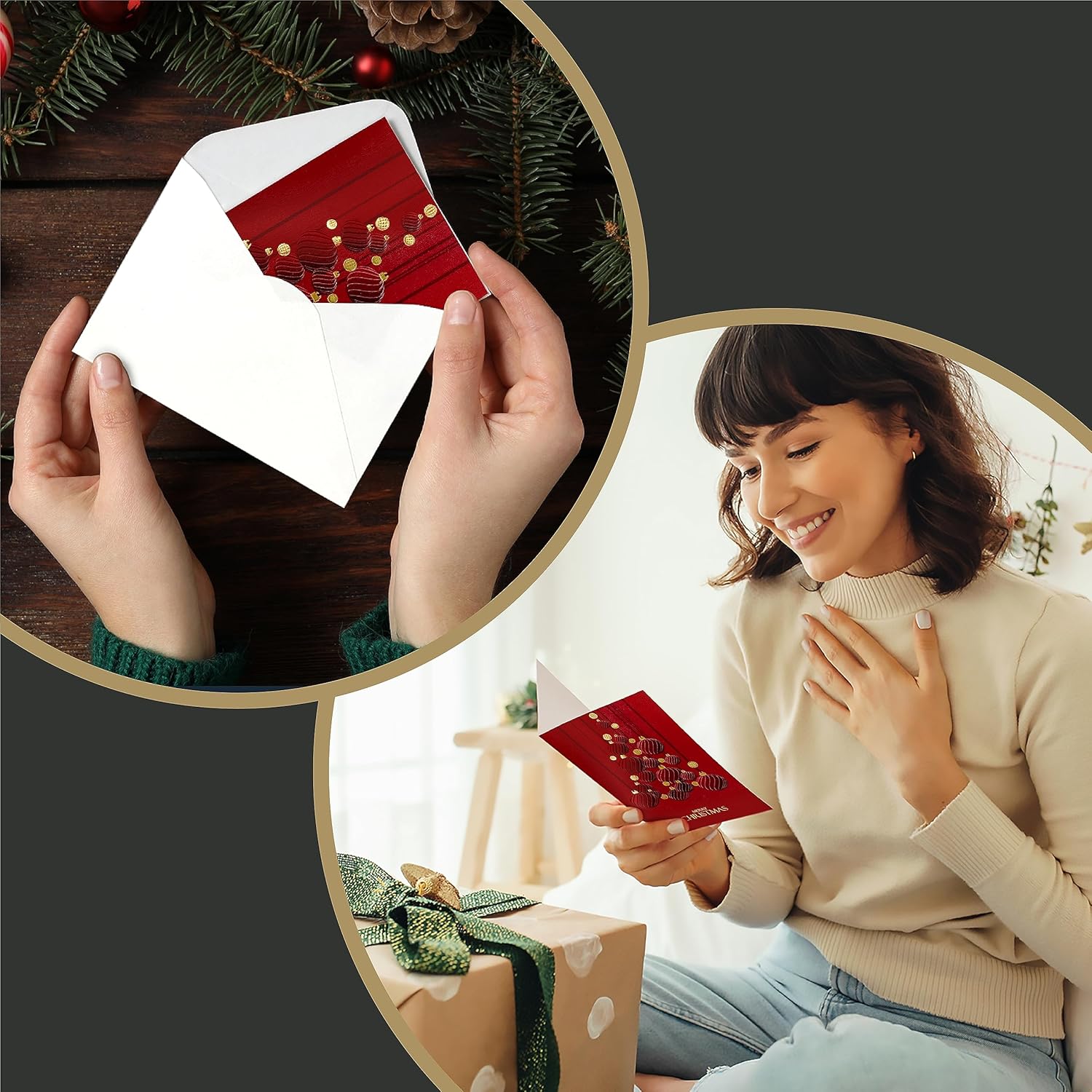 16 tarjetas de felicitación de Navidad con lámina dorada y relieve con sobres, color rojo oscuro, tarjetas de Navidad de 6.75 x 4.5 pulgadas con
