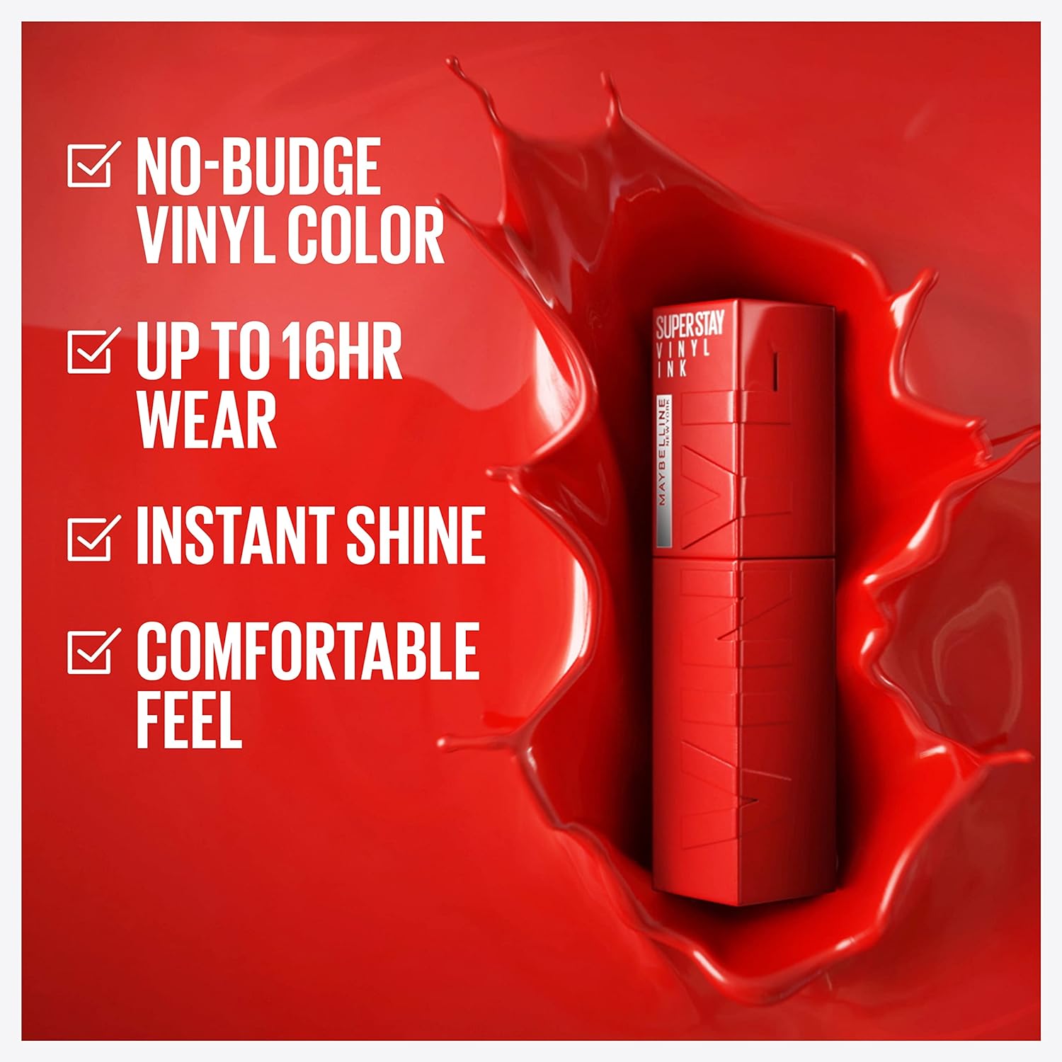 Maybelline SuperStay Vinyl Ink – Labial líquido de larga duración, sin transferencia, color altamente pigmentado y brillo instantáneo, modelo