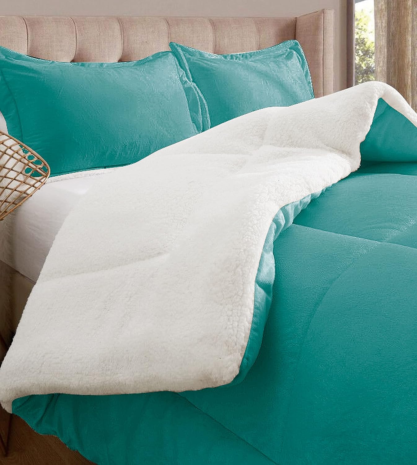 Elegant Comfort Juego de edredón sherpa súper suave de 3 piezas de calidad premium, reversible pesado de microfibra alternativa al plumón, edredón