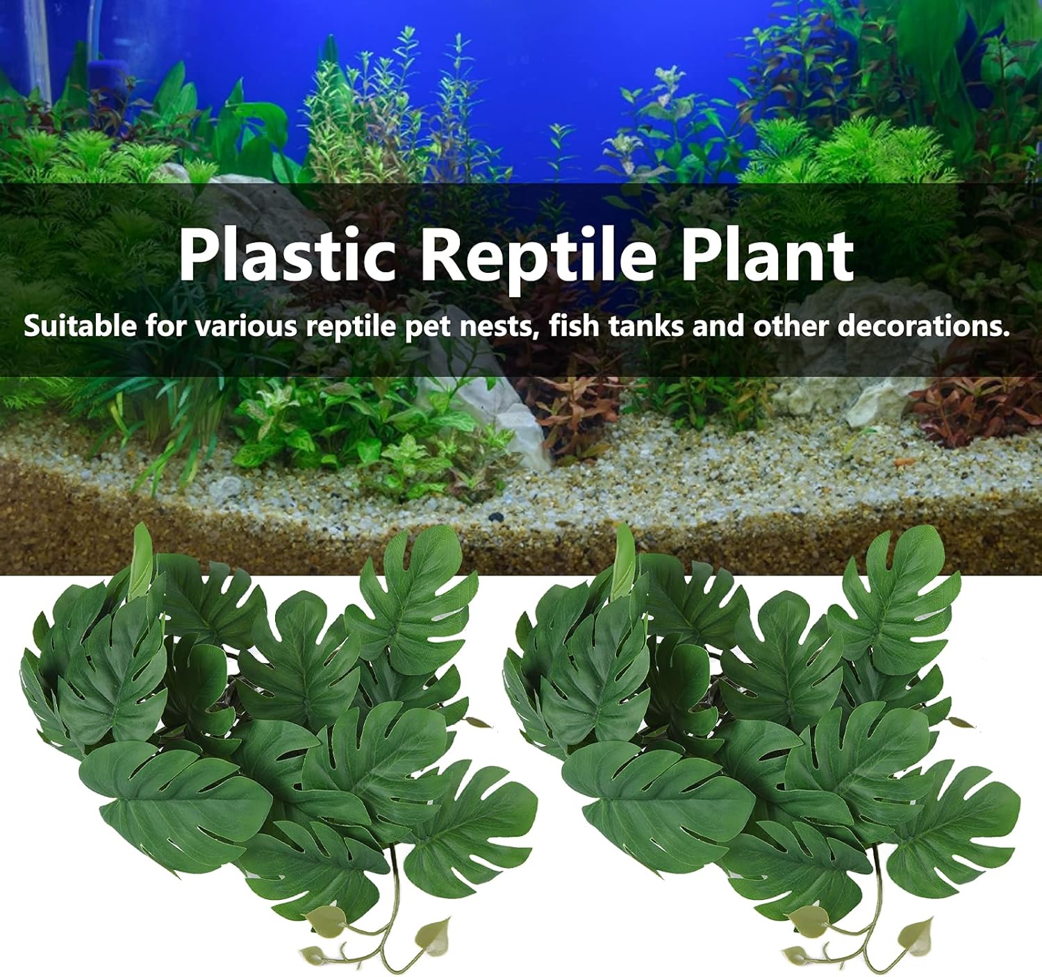 2 piezas de hojas de plástico realistas para decoración de peces, plantas de agua artificiales de simulación de vid con ventosa para terrarios de