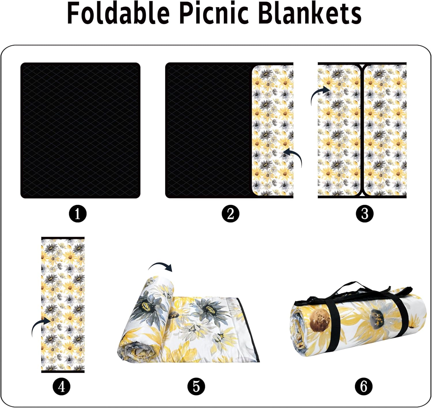 Manta de picnic extra grande impermeable plegable (60 x 80 pulgadas), manta de playa impermeable a prueba de arena, 3 capas para el aire libre,