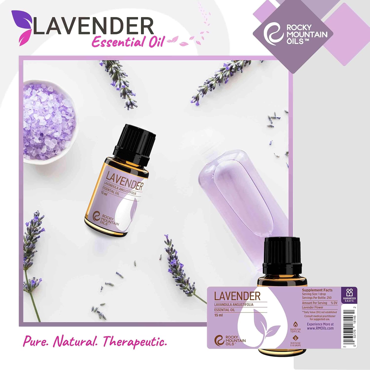 Rocky Mountain Oils Purify Lavender – Aceite esencial orgánico para difusor y aromaterapia, perfecto para hotel, spa, sueño